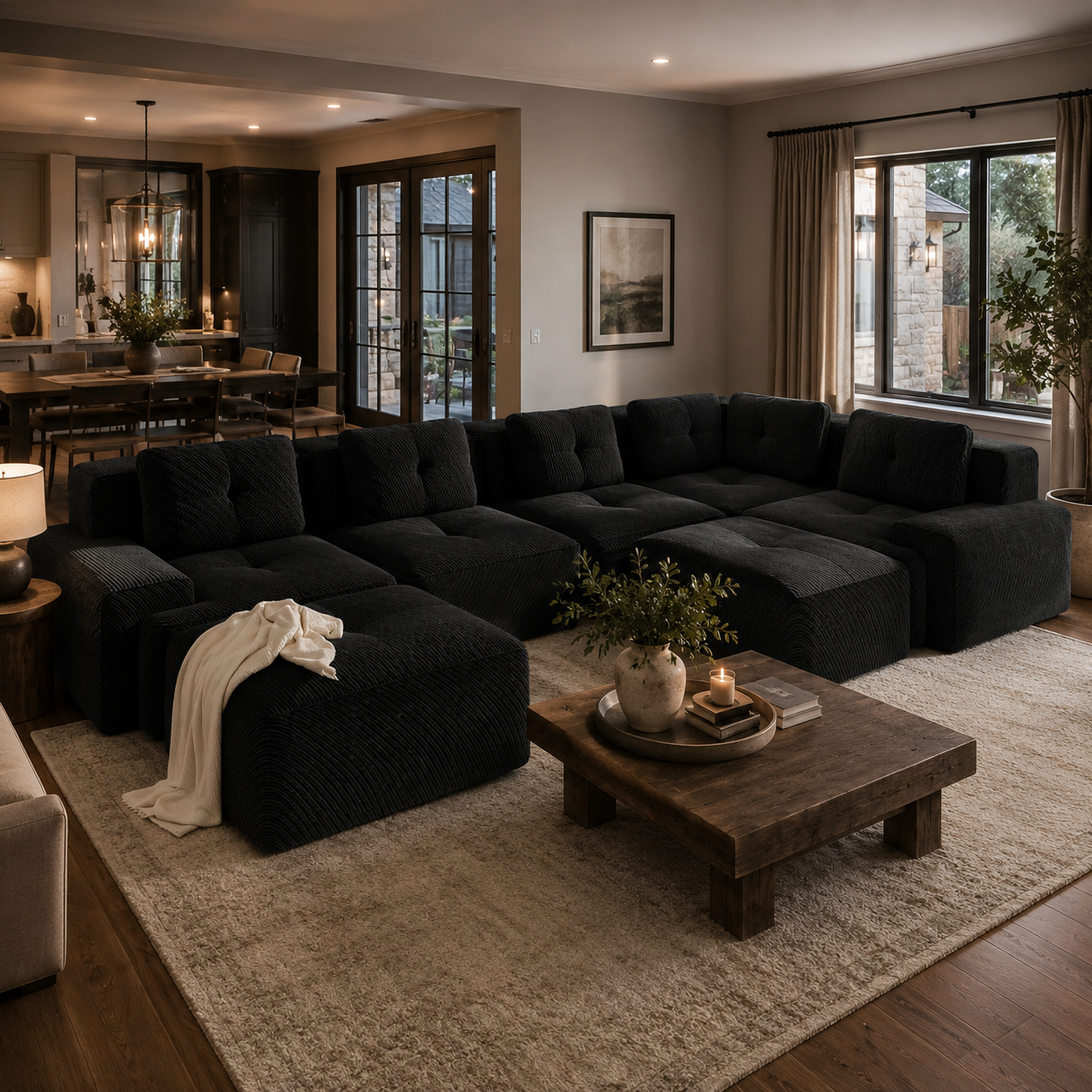 Racine 116" 7-Piece Oversized Corduroy Modular L-Shaped Sectional Corner Sofa with 2 Ottomans