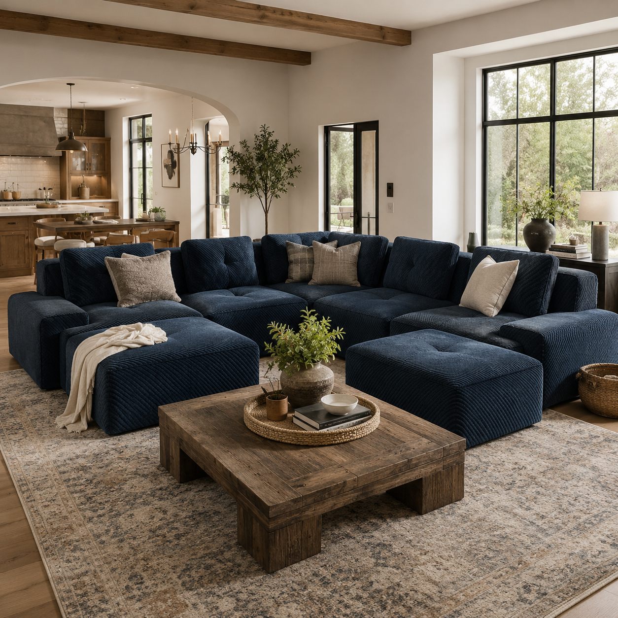 Racine 116" 7-Piece Oversized Corduroy Modular L-Shaped Sectional Corner Sofa with 2 Ottomans