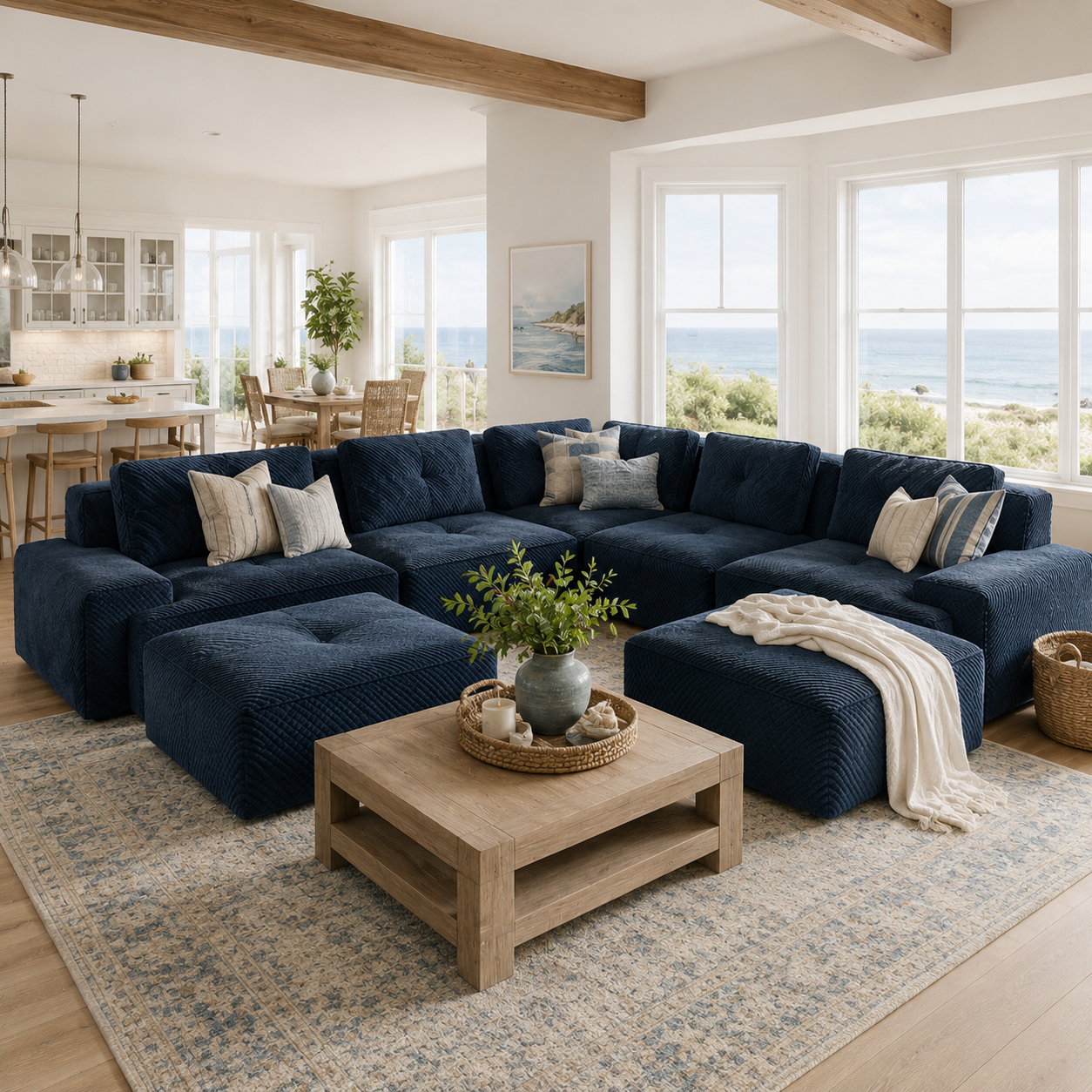 Racine 116" 7-Piece Oversized Corduroy Modular L-Shaped Sectional Corner Sofa with 2 Ottomans