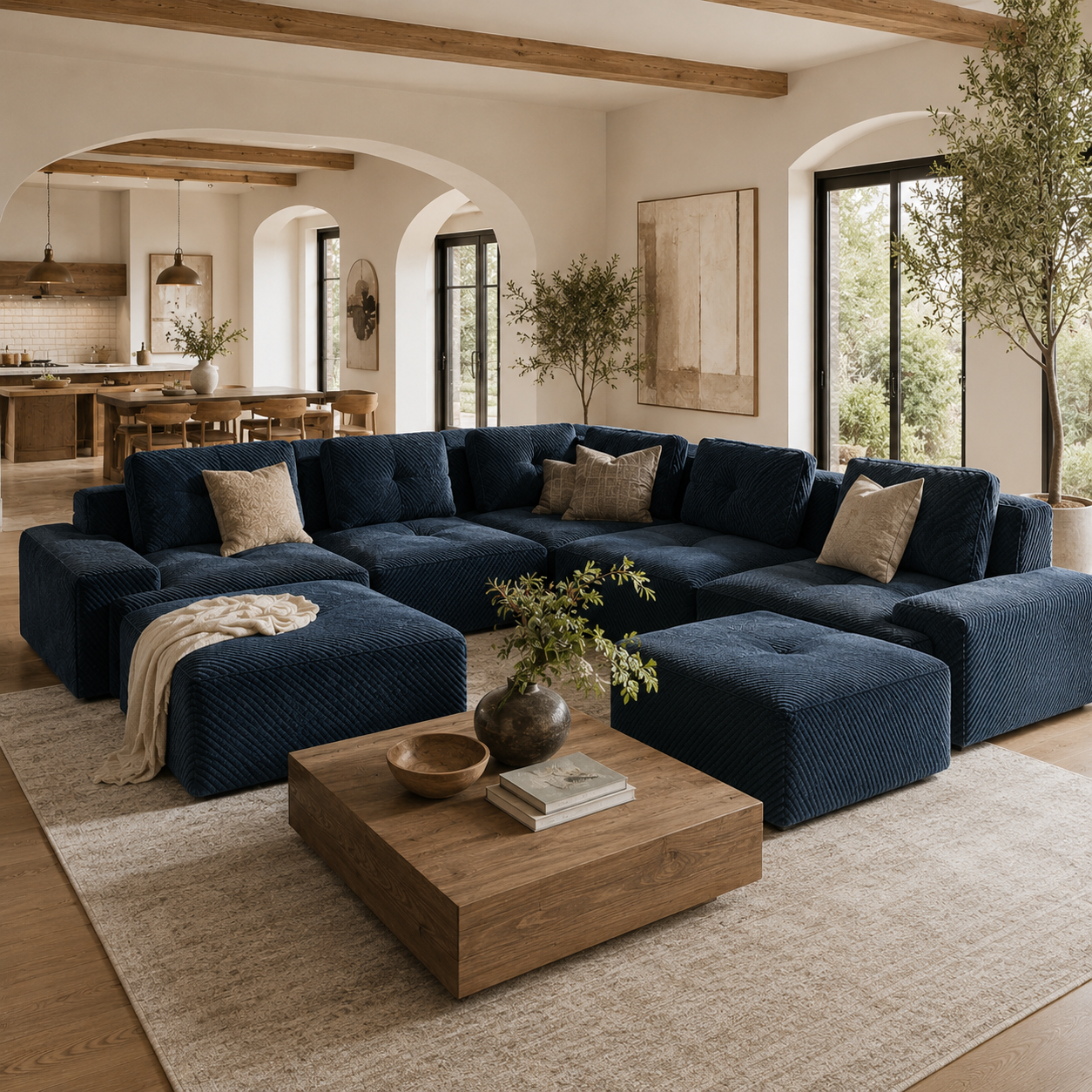 Racine 116" 7-Piece Oversized Corduroy Modular L-Shaped Sectional Corner Sofa with 2 Ottomans