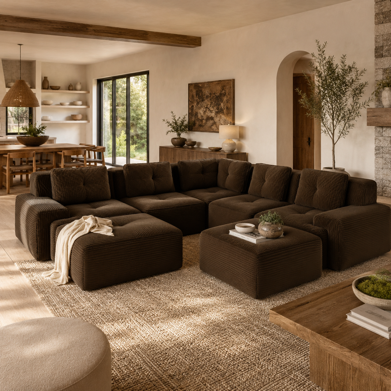 Racine 116" 7-Piece Oversized Corduroy Modular L-Shaped Sectional Corner Sofa with 2 Ottomans