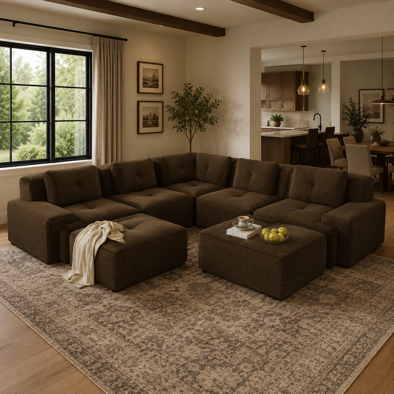 Racine 116" 7-Piece Oversized Corduroy Modular L-Shaped Sectional Corner Sofa with 2 Ottomans