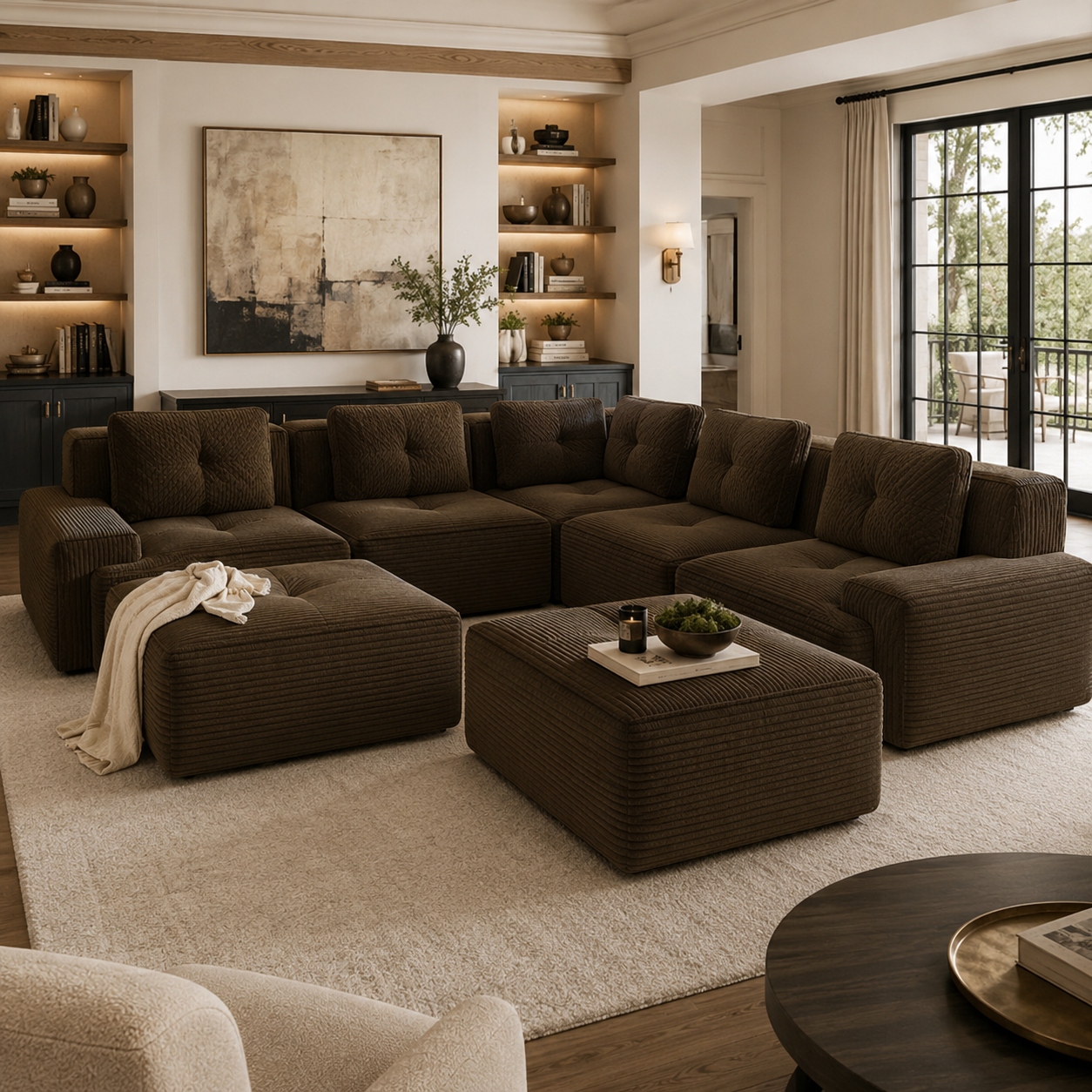 Racine 116" 7-Piece Oversized Corduroy Modular L-Shaped Sectional Corner Sofa with 2 Ottomans