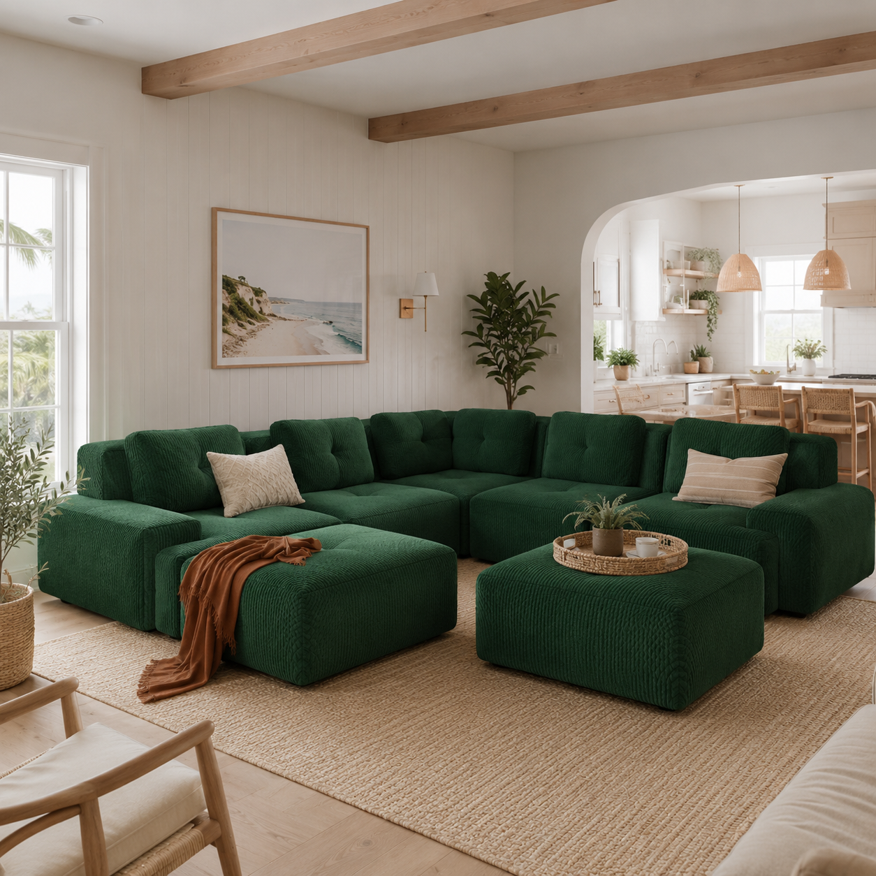 Racine 116" 7-Piece Oversized Corduroy Modular L-Shaped Sectional Corner Sofa with 2 Ottomans