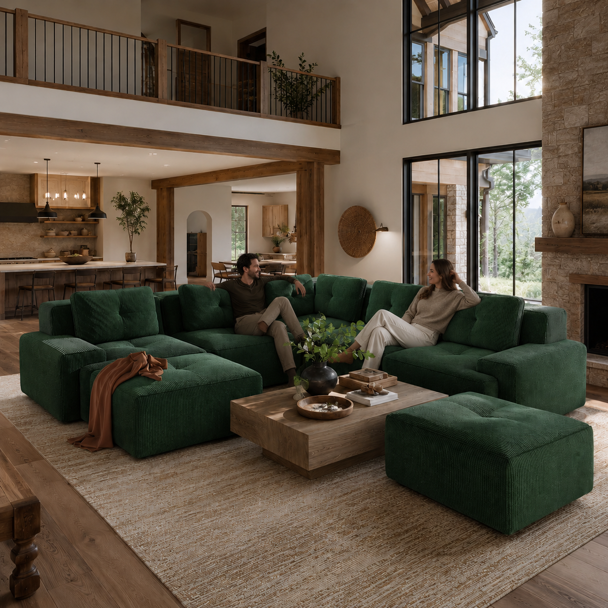 Racine 116" 7-Piece Oversized Corduroy Modular L-Shaped Sectional Corner Sofa with 2 Ottomans