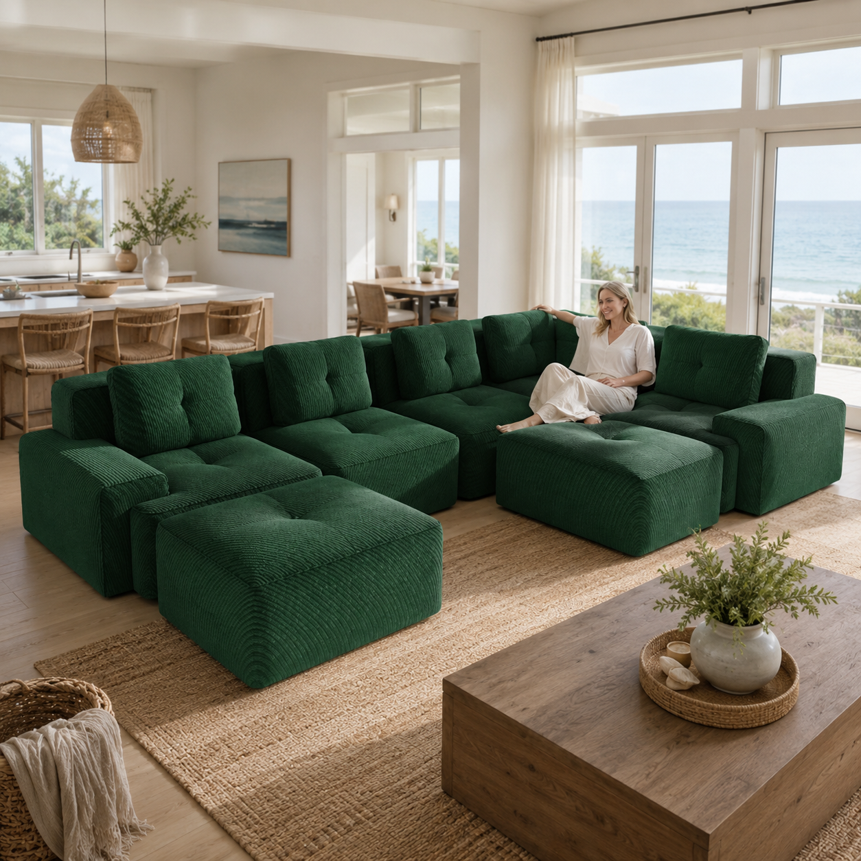 Racine 116" 7-Piece Oversized Corduroy Modular L-Shaped Sectional Corner Sofa with 2 Ottomans