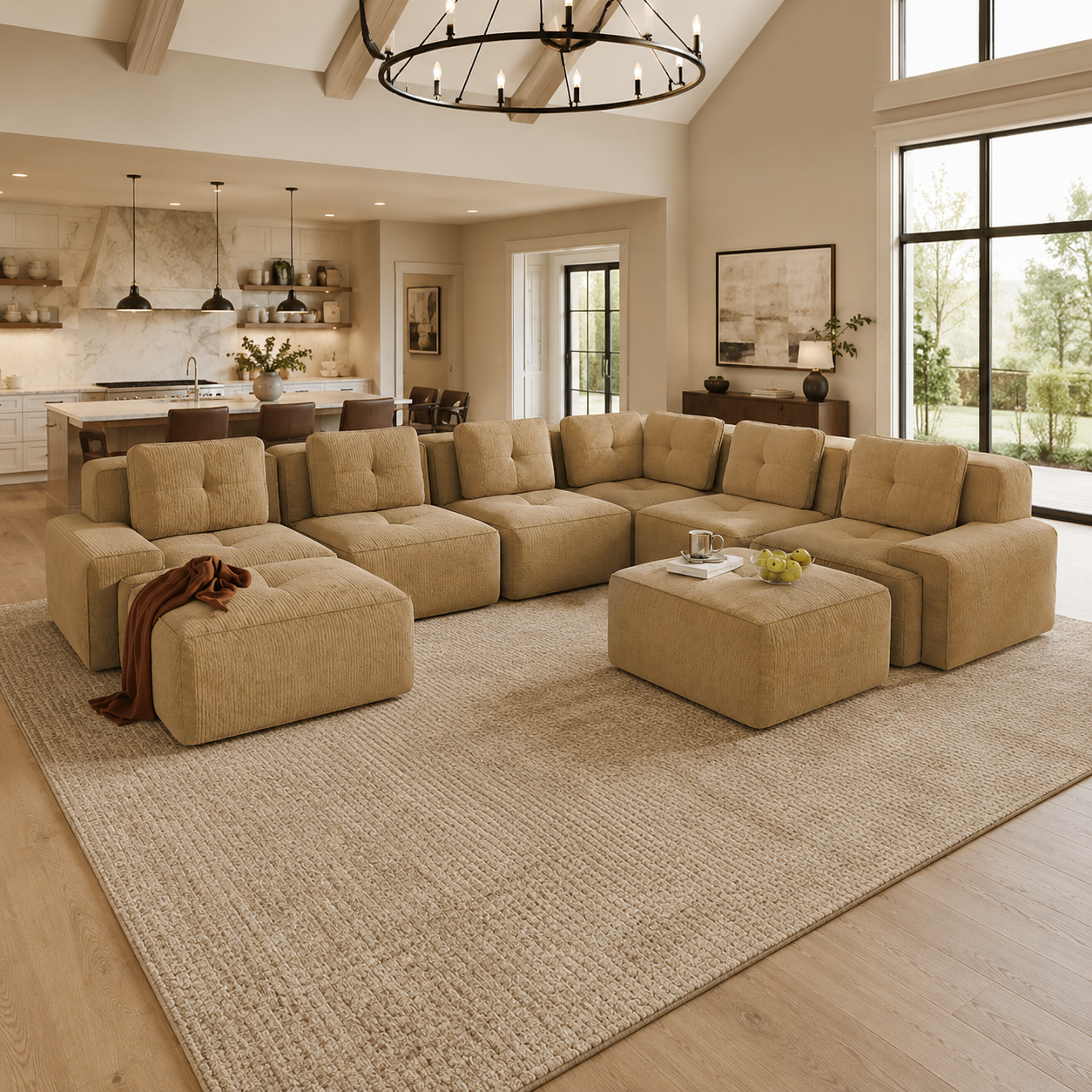 Racine 151" 8-Piece Extra-Large Corduroy Modular L-Shaped Sectional Corner Sofa with 2 Ottomans