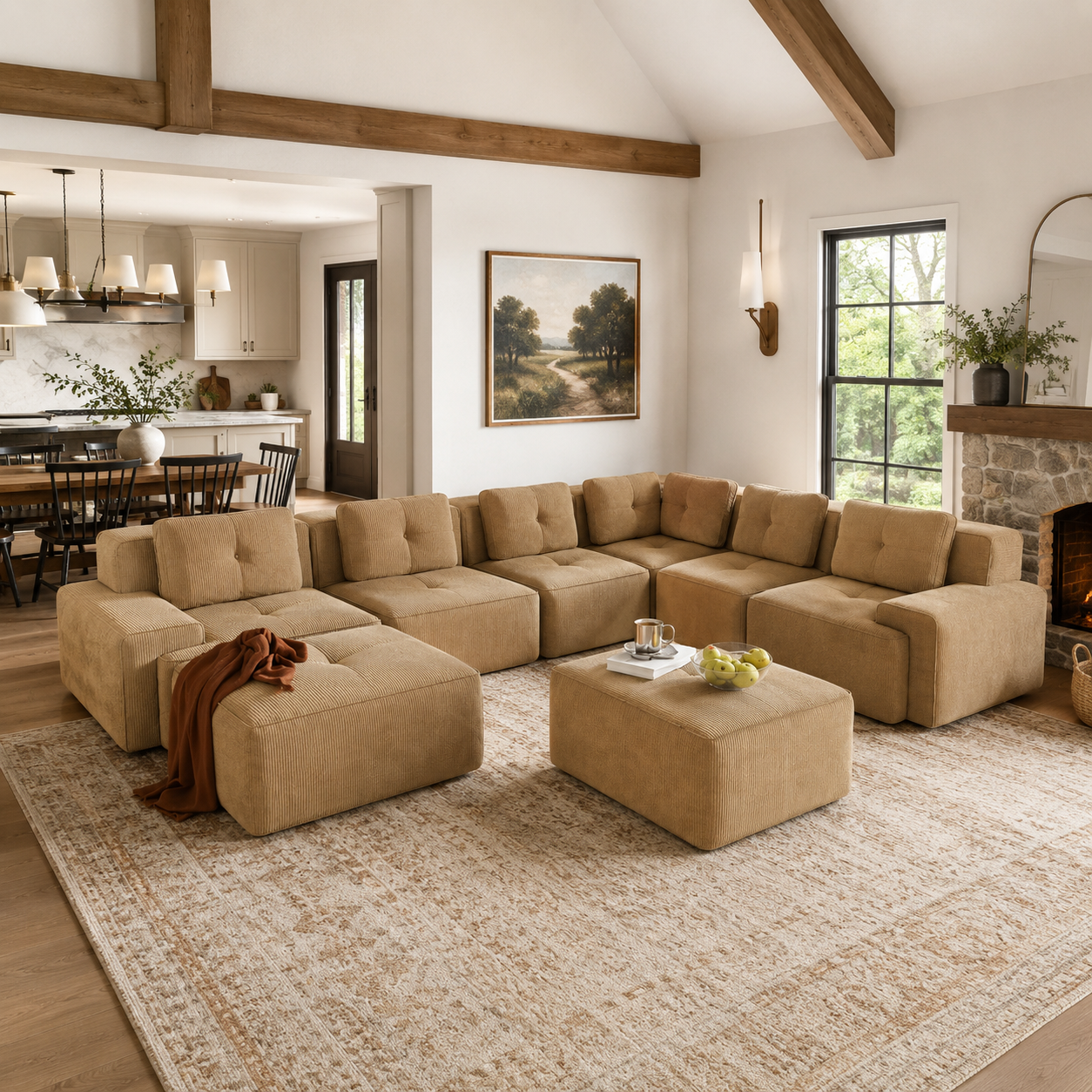 Racine 151" 8-Piece Extra-Large Corduroy Modular L-Shaped Sectional Corner Sofa with 2 Ottomans