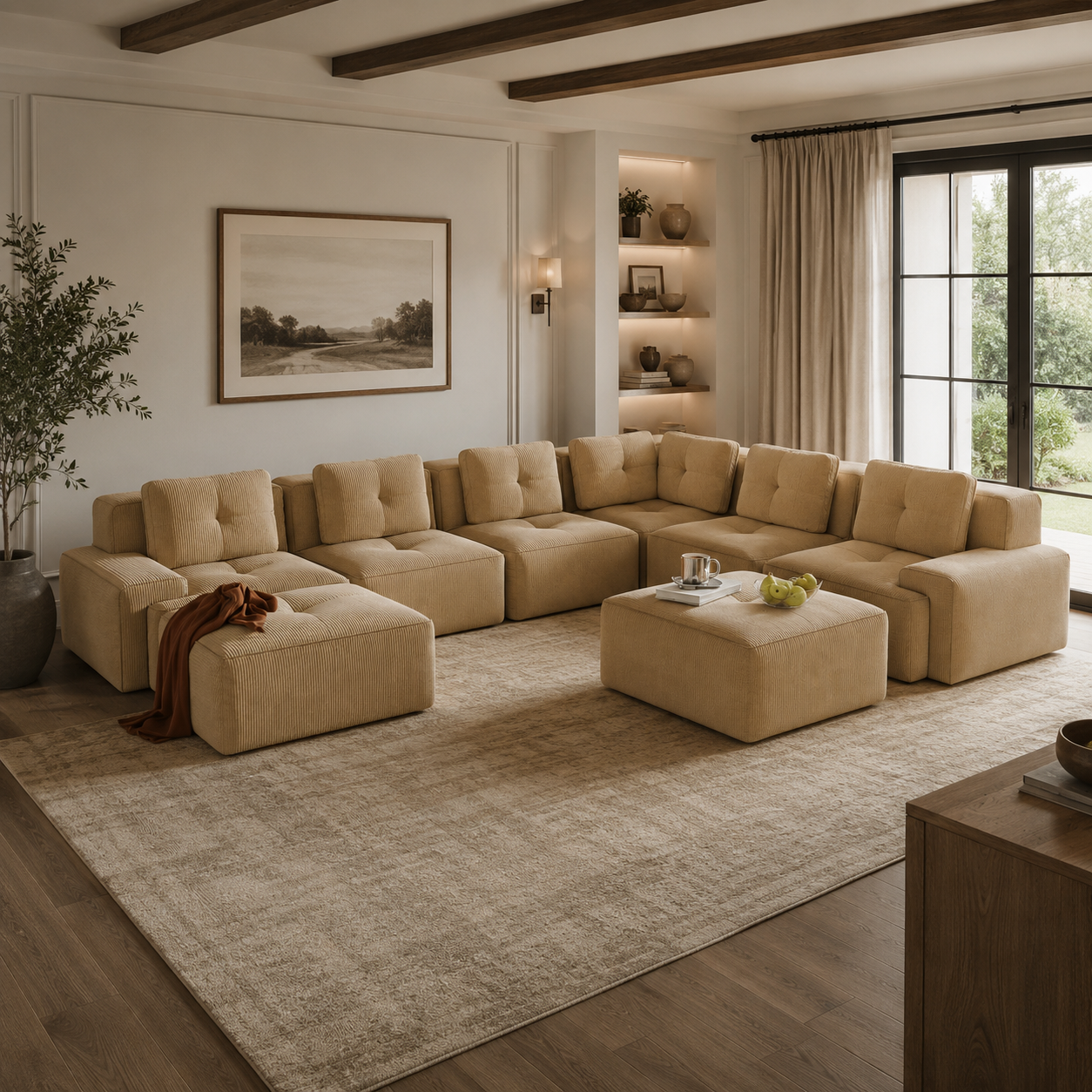 Racine 151" 8-Piece Extra-Large Corduroy Modular L-Shaped Sectional Corner Sofa with 2 Ottomans