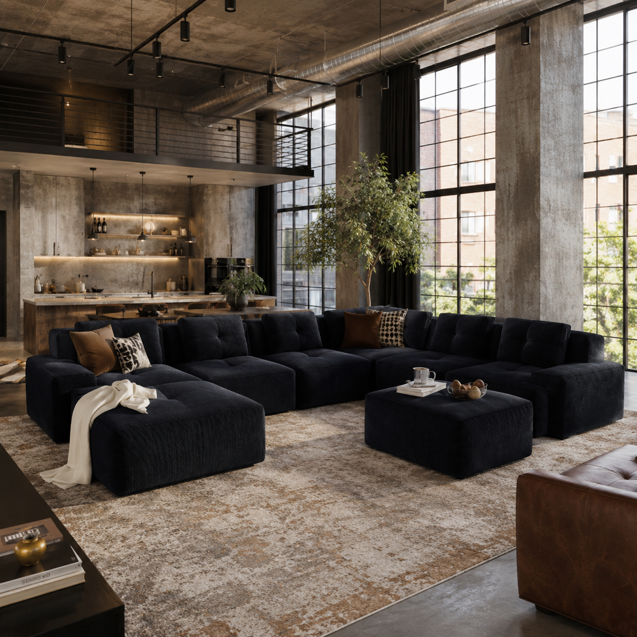 Racine 151" 8-Piece Extra-Large Corduroy Modular L-Shaped Sectional Corner Sofa with 2 Ottomans