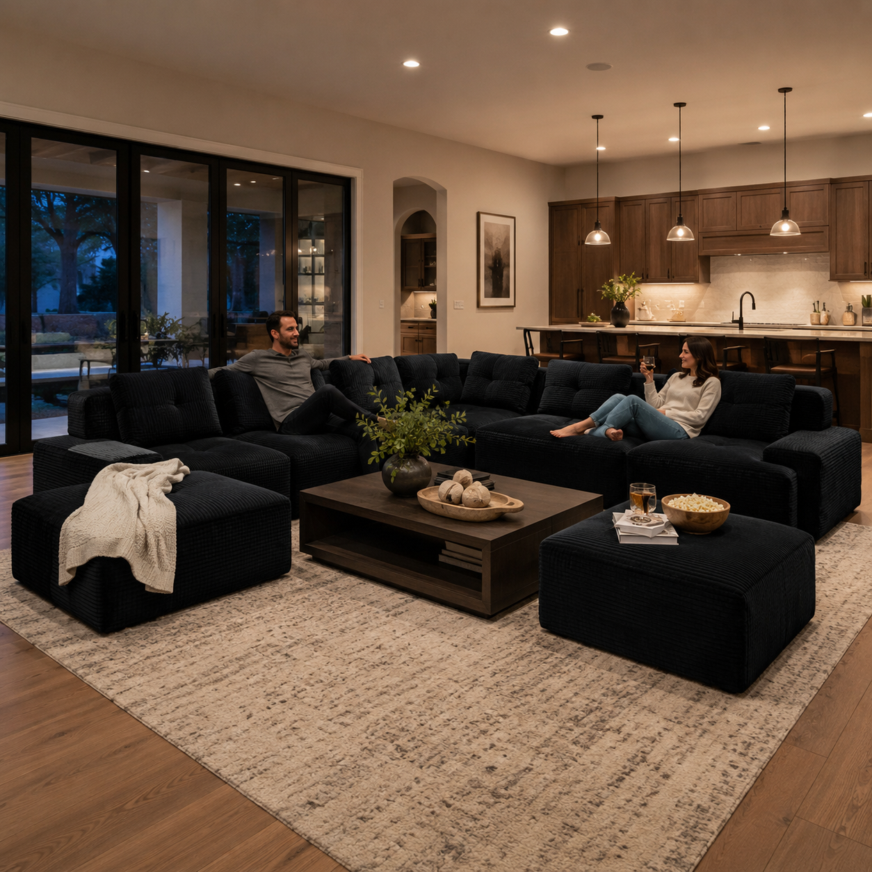 Racine 151" 8-Piece Extra-Large Corduroy Modular L-Shaped Sectional Corner Sofa with 2 Ottomans