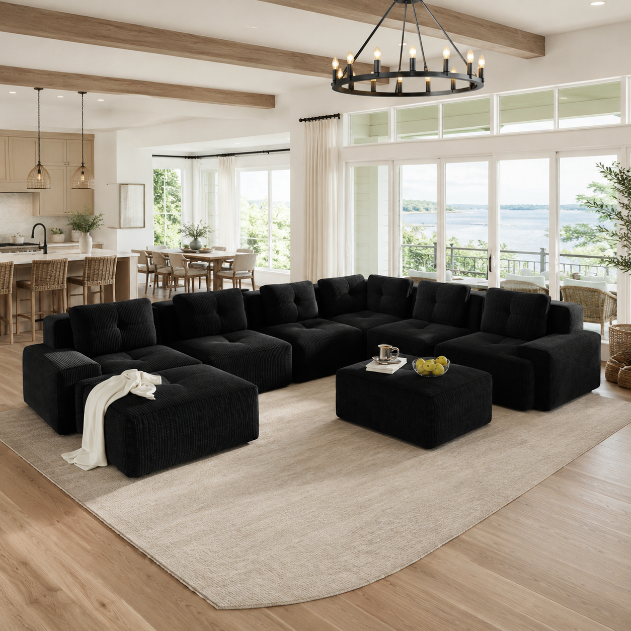 Racine 151" 8-Piece Extra-Large Corduroy Modular L-Shaped Sectional Corner Sofa with 2 Ottomans