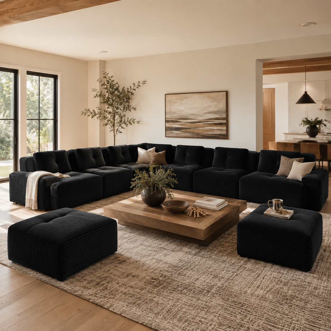 Racine 151" 8-Piece Extra-Large Corduroy Modular L-Shaped Sectional Corner Sofa with 2 Ottomans