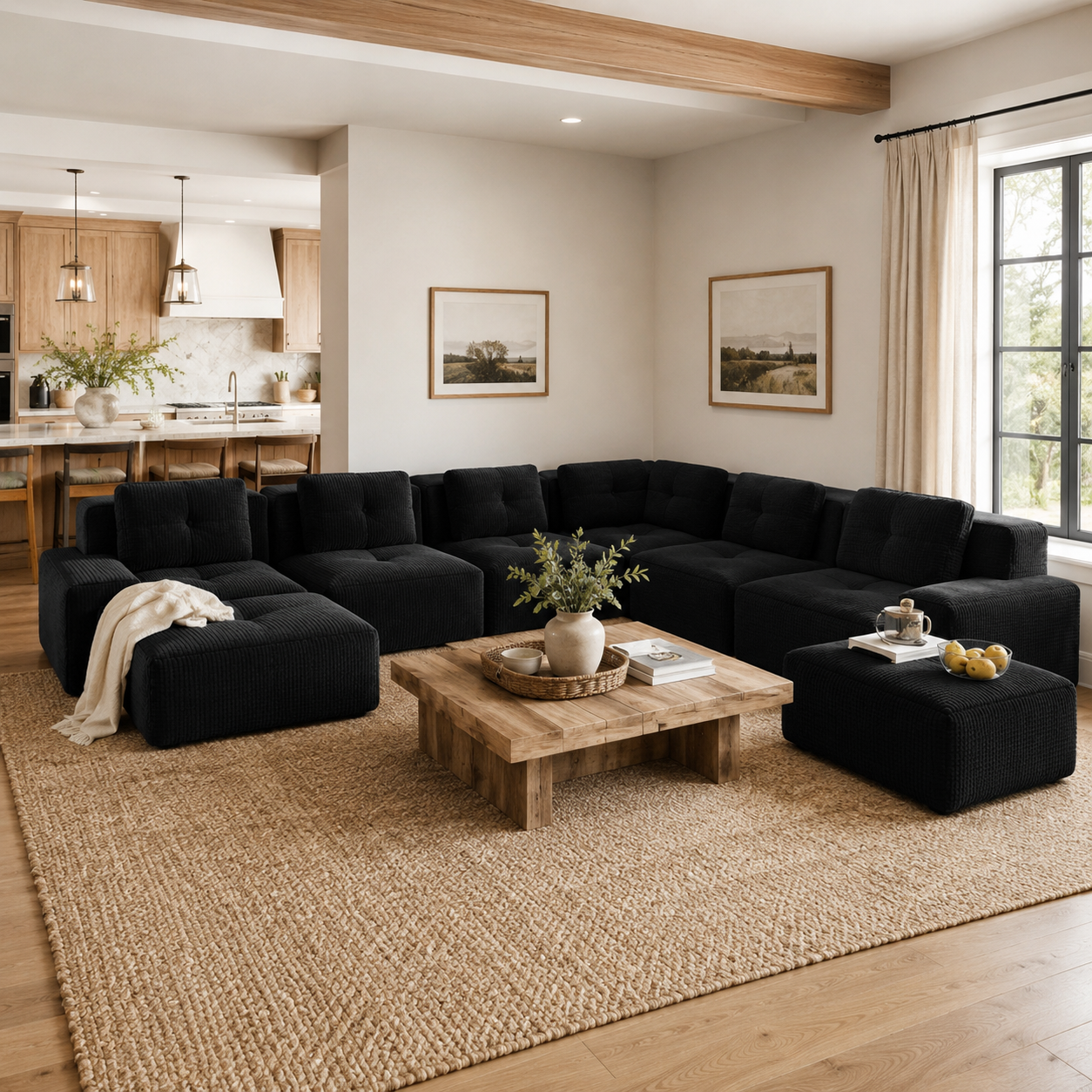 Racine 151" 8-Piece Extra-Large Corduroy Modular L-Shaped Sectional Corner Sofa with 2 Ottomans