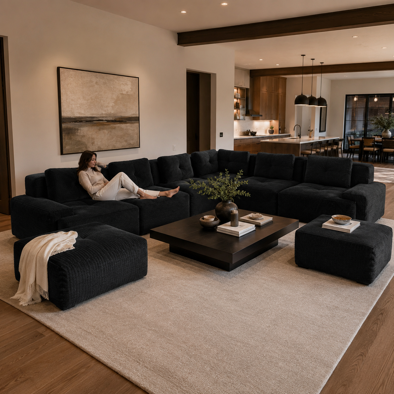 Racine 151" 8-Piece Extra-Large Corduroy Modular L-Shaped Sectional Corner Sofa with 2 Ottomans