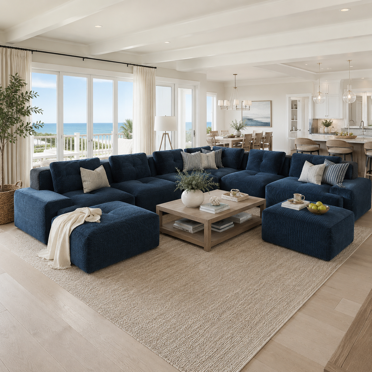 Racine 151" 8-Piece Extra-Large Corduroy Modular L-Shaped Sectional Corner Sofa with 2 Ottomans