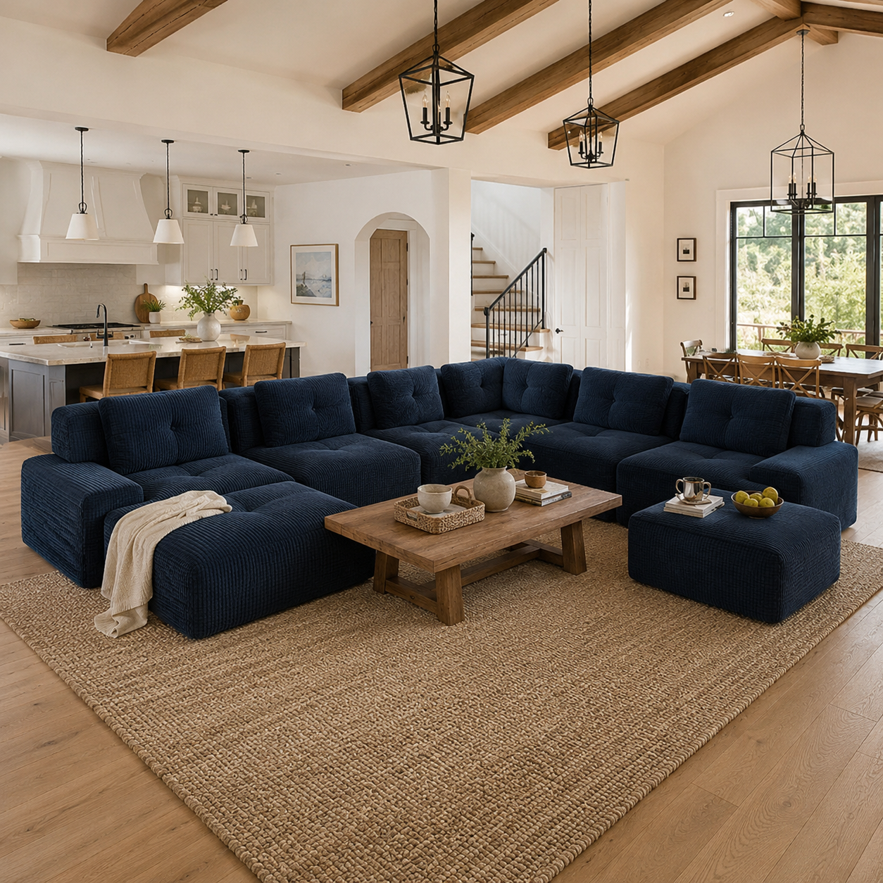 Racine 151" 8-Piece Extra-Large Corduroy Modular L-Shaped Sectional Corner Sofa with 2 Ottomans