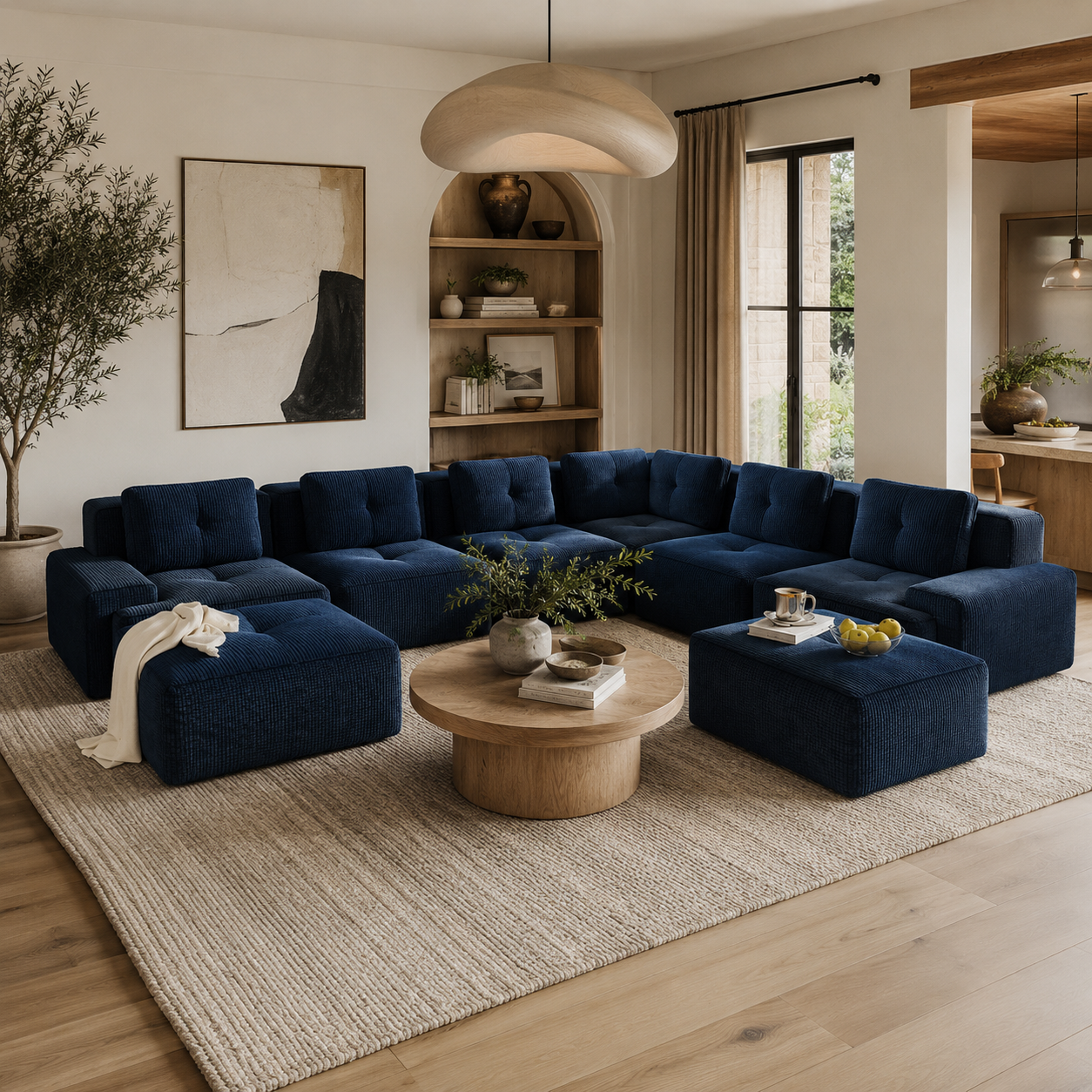 Racine 151" 8-Piece Extra-Large Corduroy Modular L-Shaped Sectional Corner Sofa with 2 Ottomans