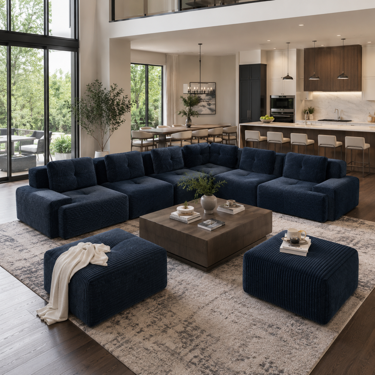 Racine 151" 8-Piece Extra-Large Corduroy Modular L-Shaped Sectional Corner Sofa with 2 Ottomans