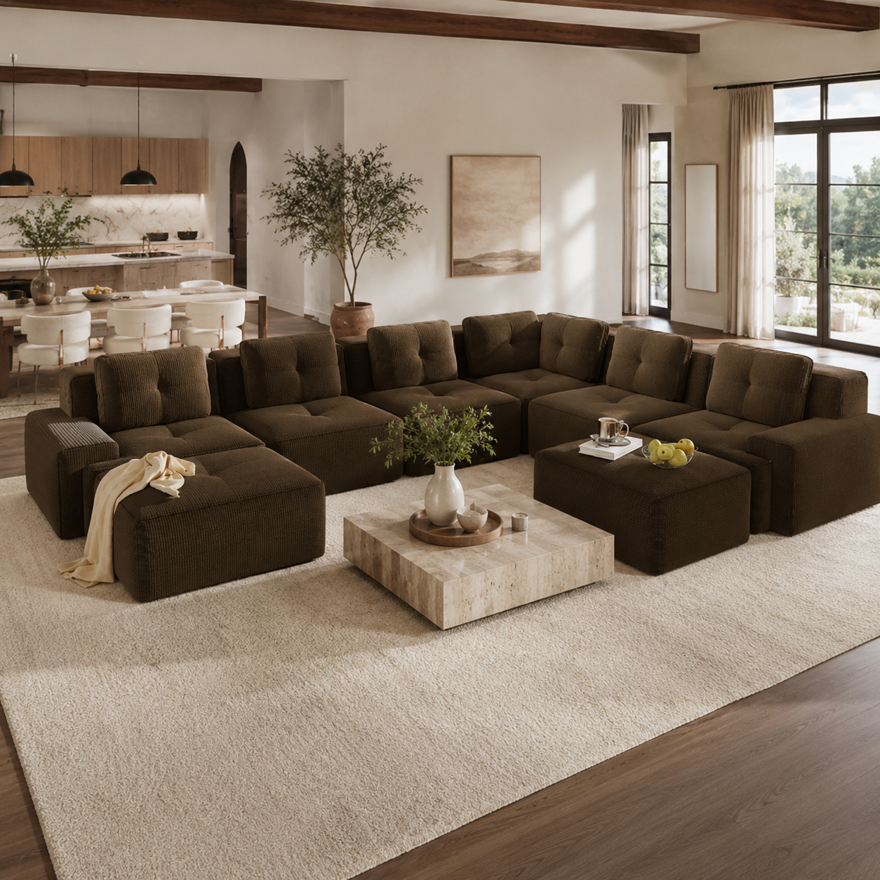 Racine 151" 8-Piece Extra-Large Corduroy Modular L-Shaped Sectional Corner Sofa with 2 Ottomans