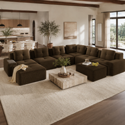 Racine 151" 8-Piece Extra-Large Corduroy Modular L-Shaped Sectional Corner Sofa with 2 Ottomans