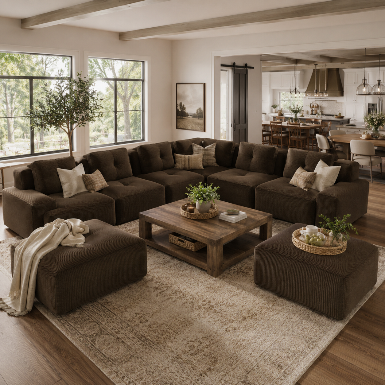 Racine 151" 8-Piece Extra-Large Corduroy Modular L-Shaped Sectional Corner Sofa with 2 Ottomans