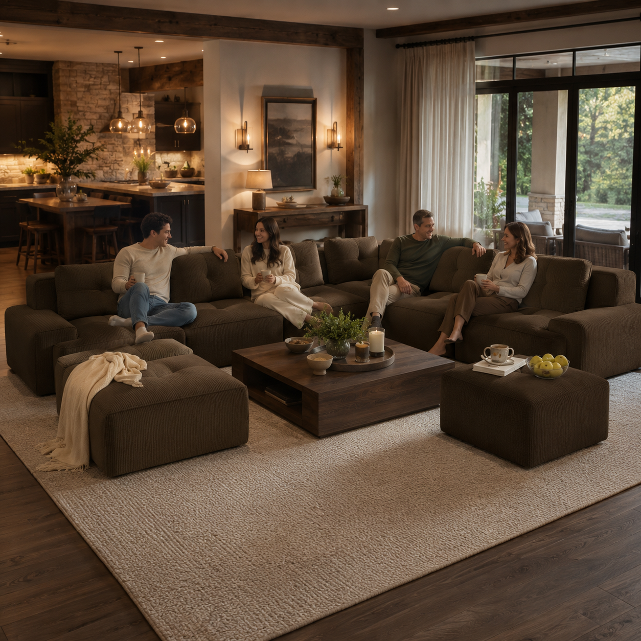 Racine 151" 8-Piece Extra-Large Corduroy Modular L-Shaped Sectional Corner Sofa with 2 Ottomans