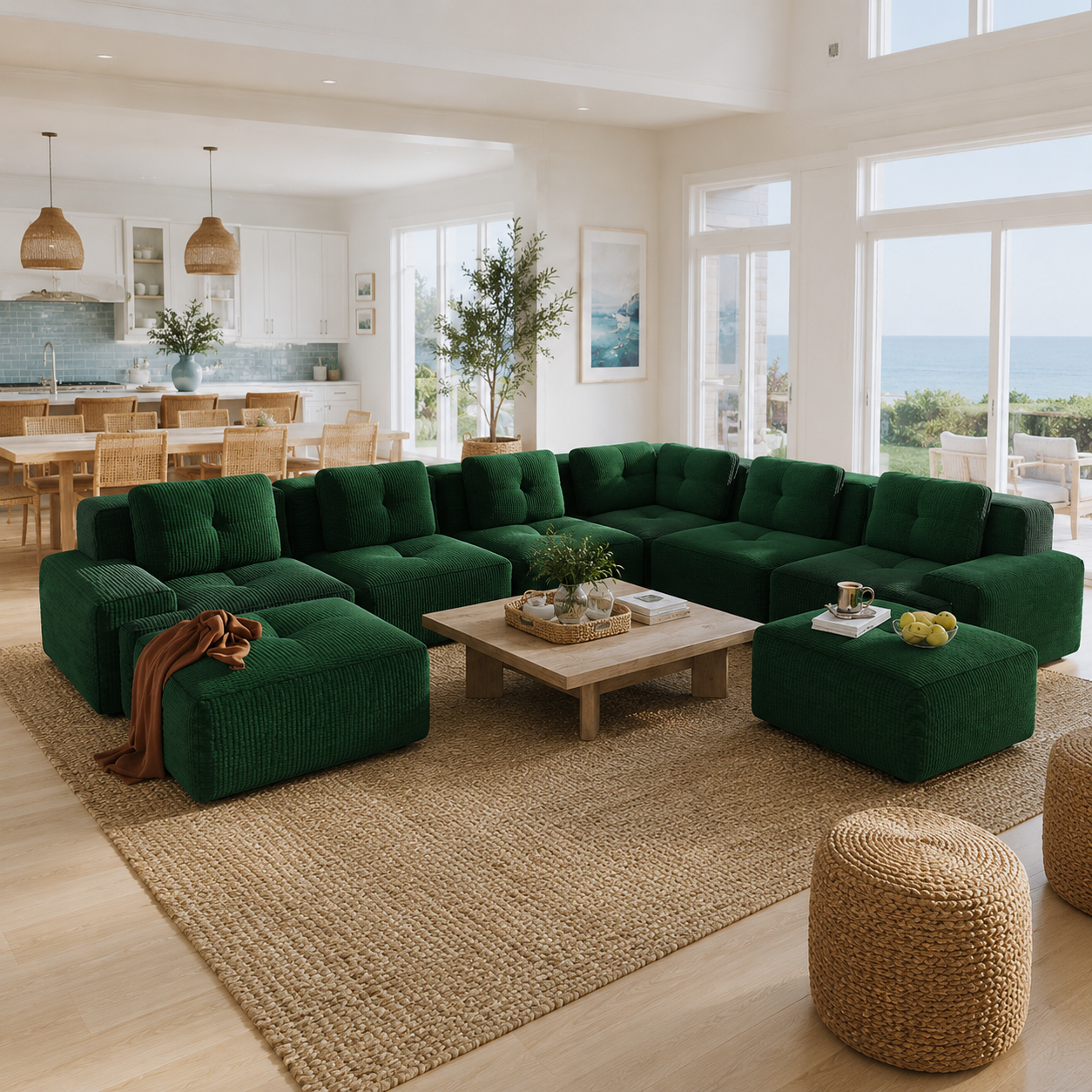 Racine 151" 8-Piece Extra-Large Corduroy Modular L-Shaped Sectional Corner Sofa with 2 Ottomans