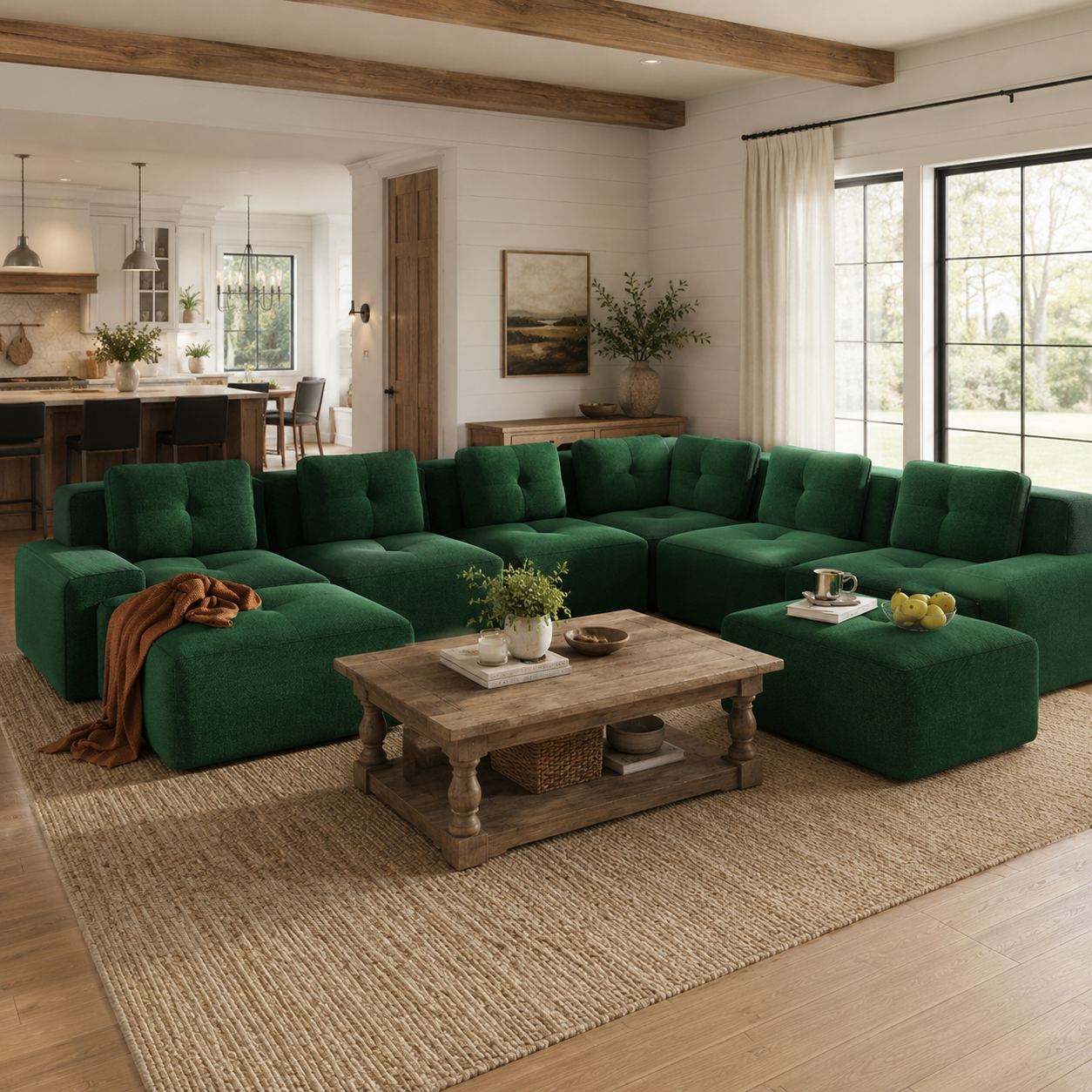 Racine 151" 8-Piece Extra-Large Corduroy Modular L-Shaped Sectional Corner Sofa with 2 Ottomans