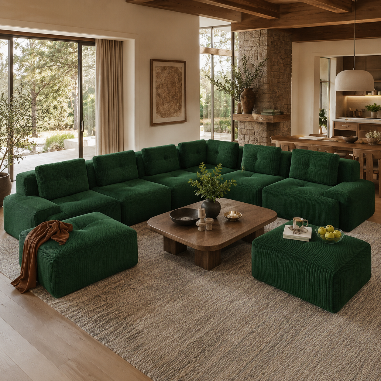 Racine 151" 8-Piece Extra-Large Corduroy Modular L-Shaped Sectional Corner Sofa with 2 Ottomans