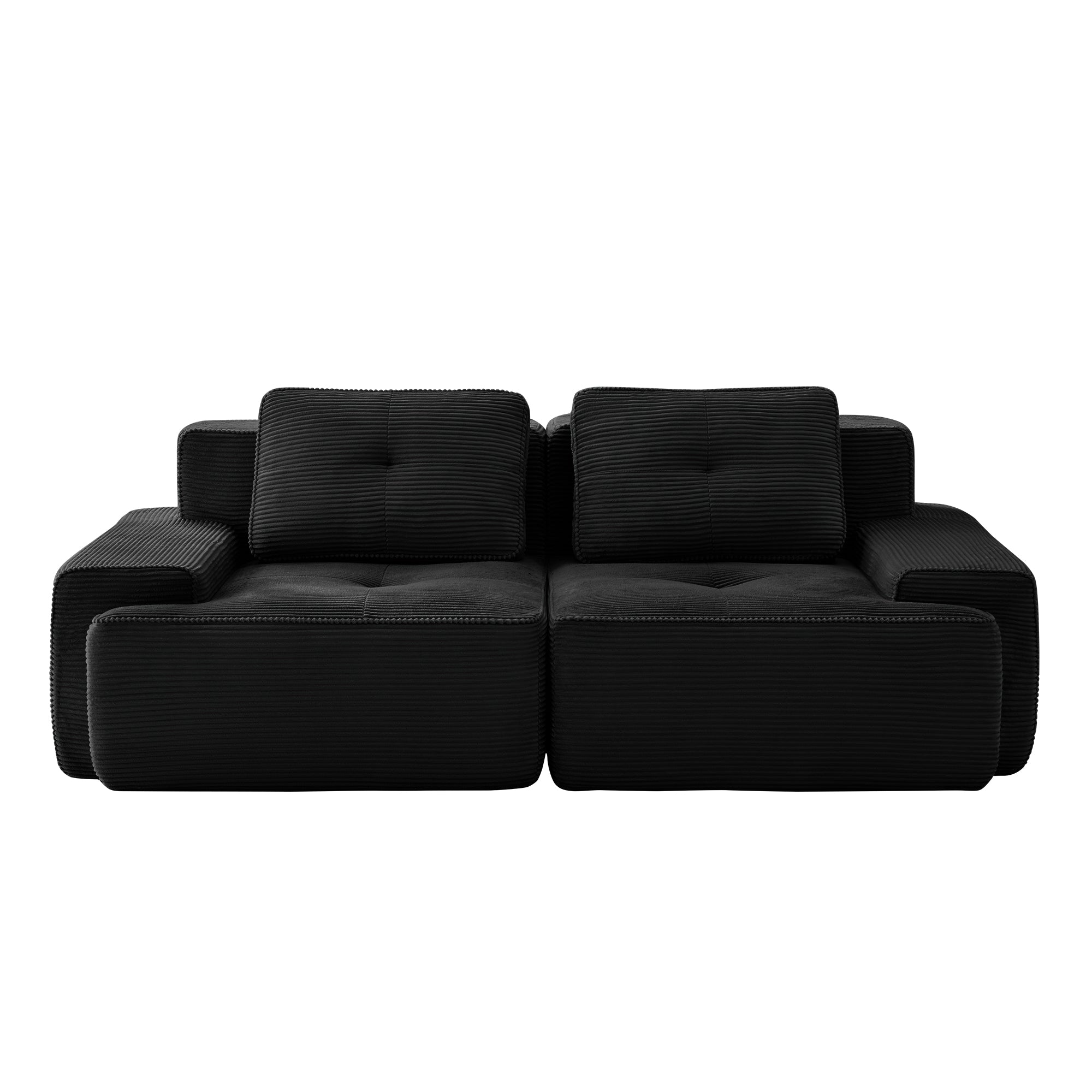 Racine black loveseat sofa showing straight front isolated modular sofa image on white background