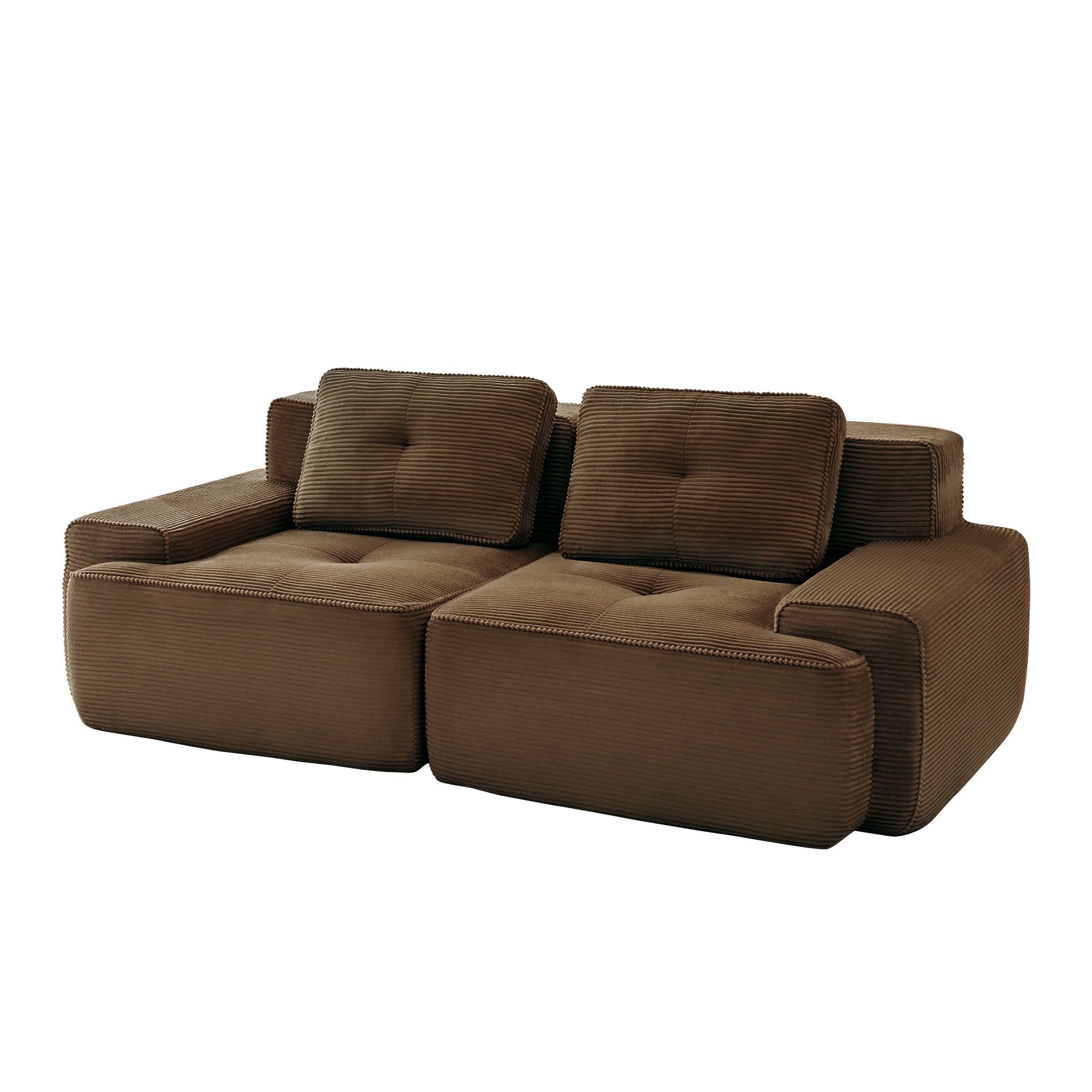 Racine brown loveseat sofa showing angled front isolated modular sofa image on white background