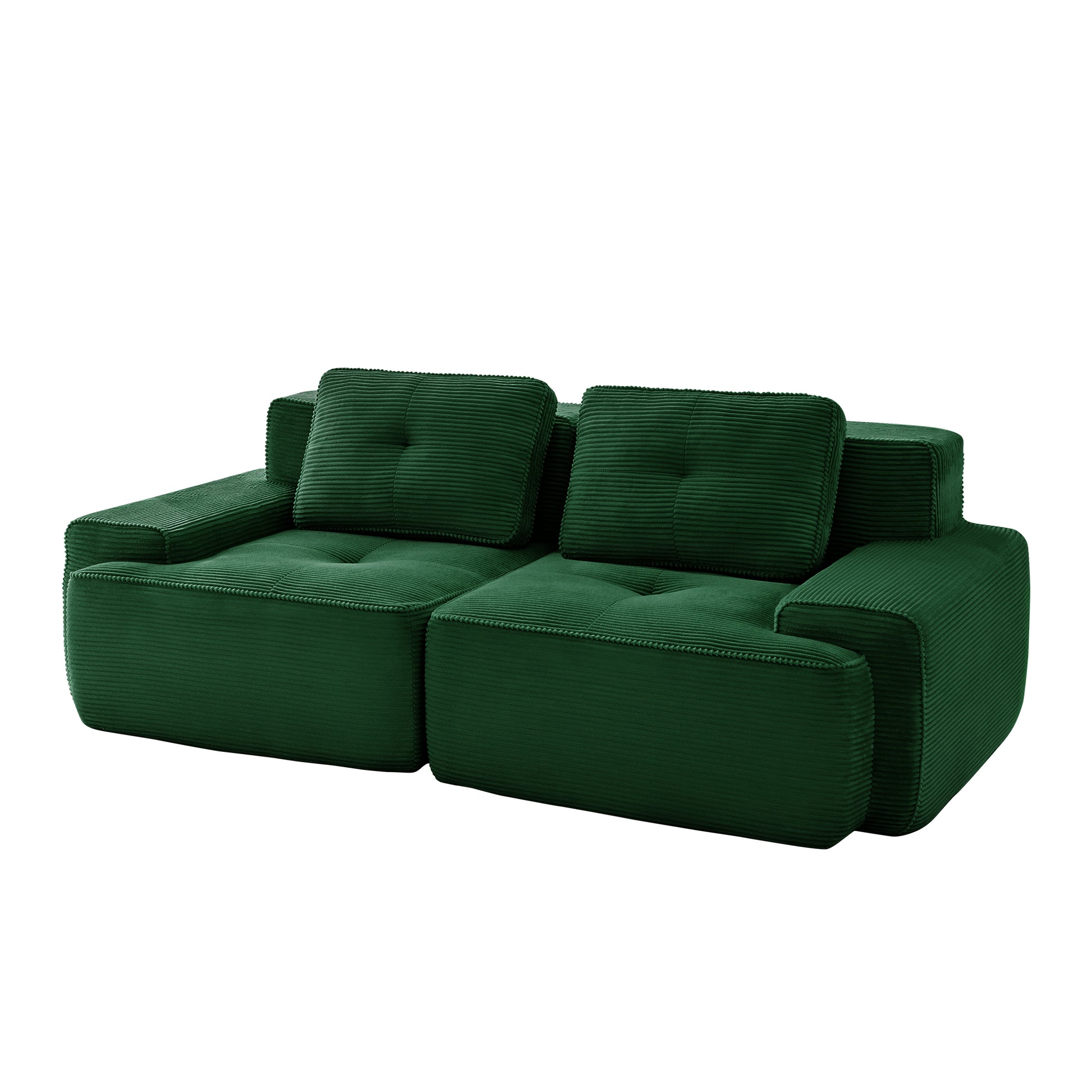 Racine green loveseat sofa showing angled front isolated modular loveseat image on white background