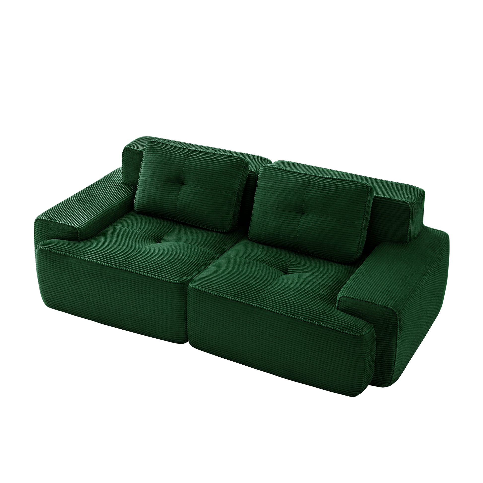 Racine green loveseat sofa showing angled isolated deep seat modular sofa image on white background