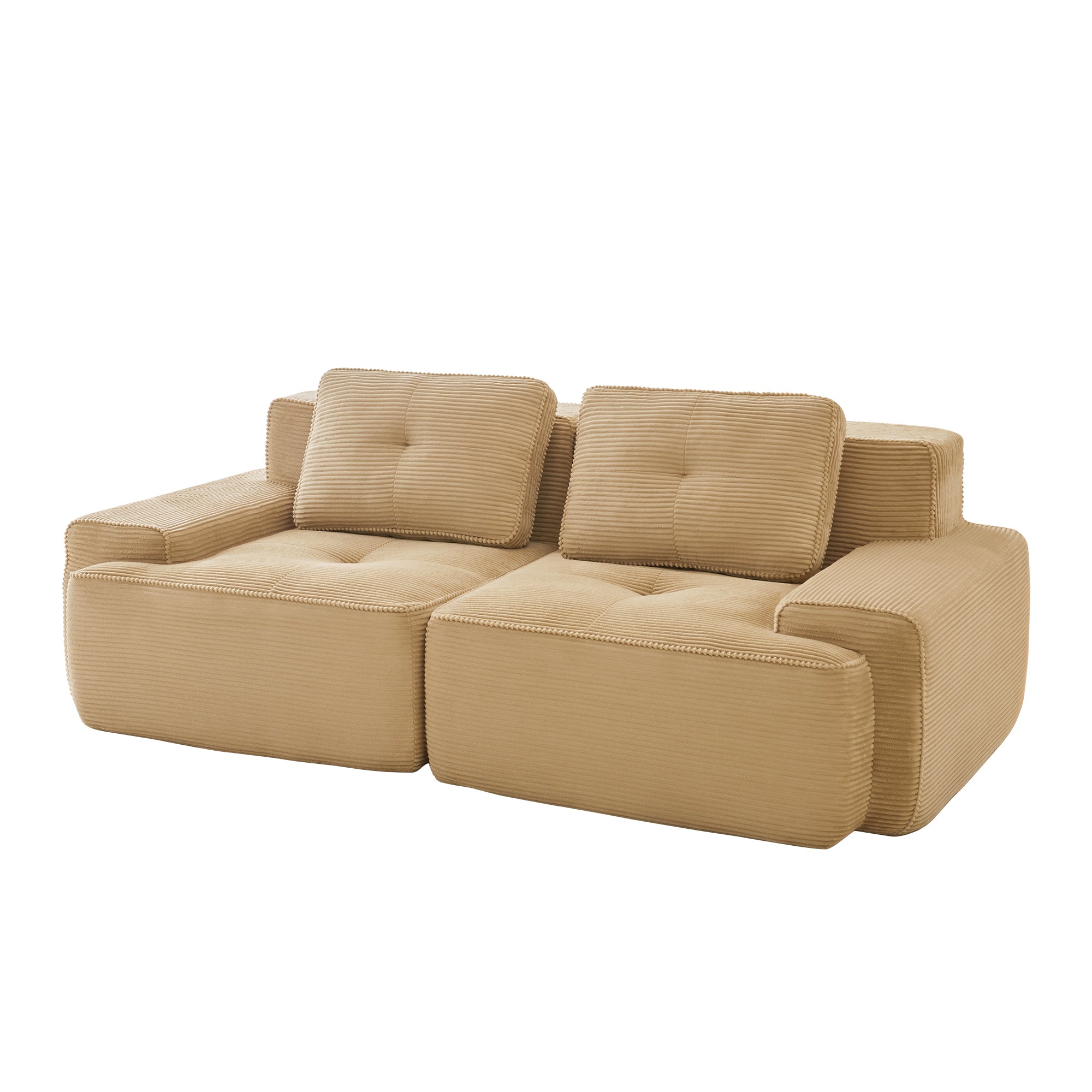 Racine light camel loveseat sofa showing angled front isolated modular sofa image on white background