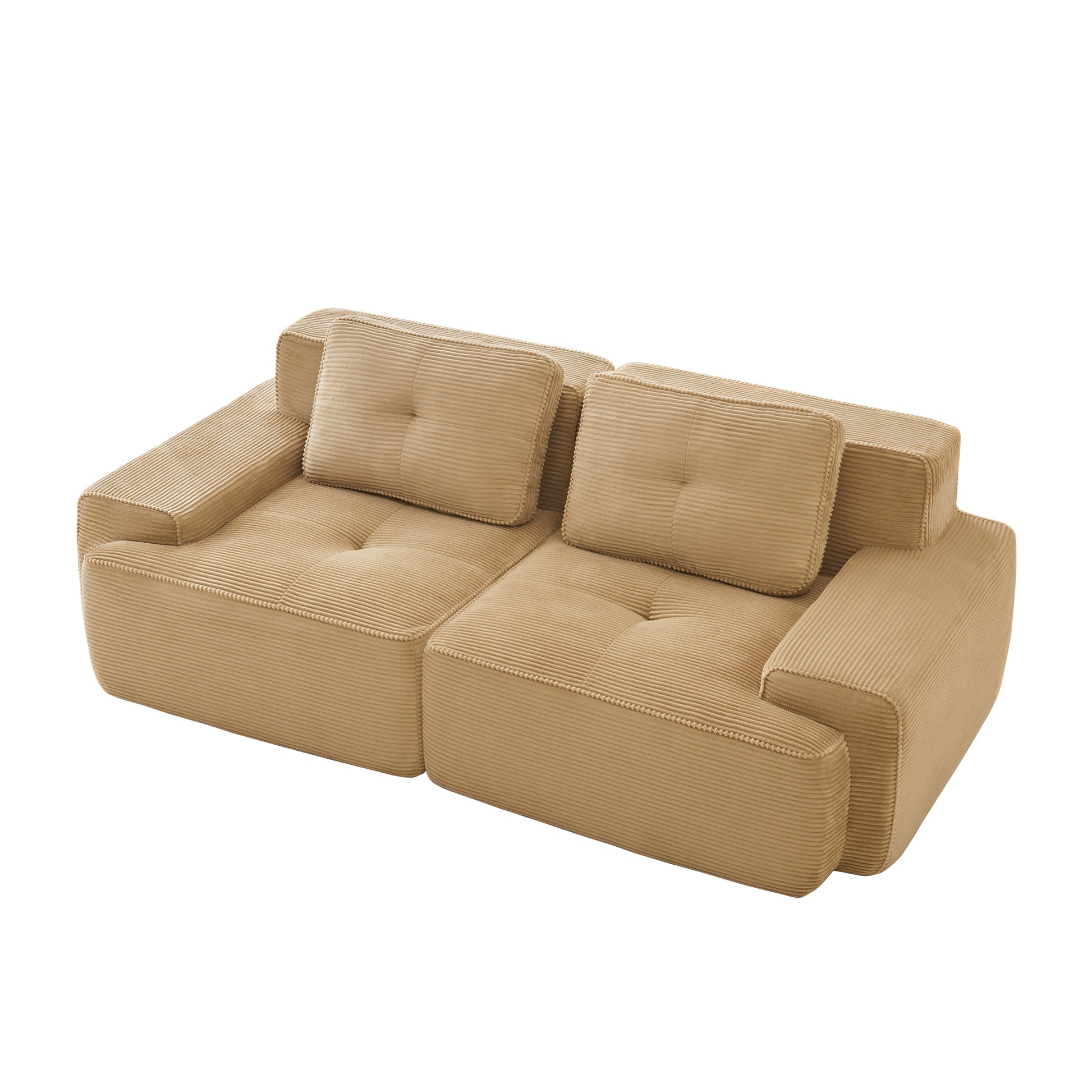Racine light camel loveseat sofa showing angled isolated deep seat modular loveseat image on white background