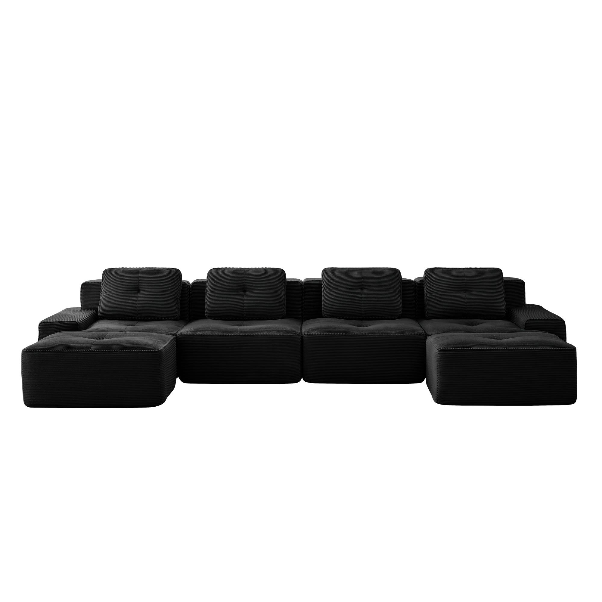 Racine black modular sofa showing front white background product view with two ottomans