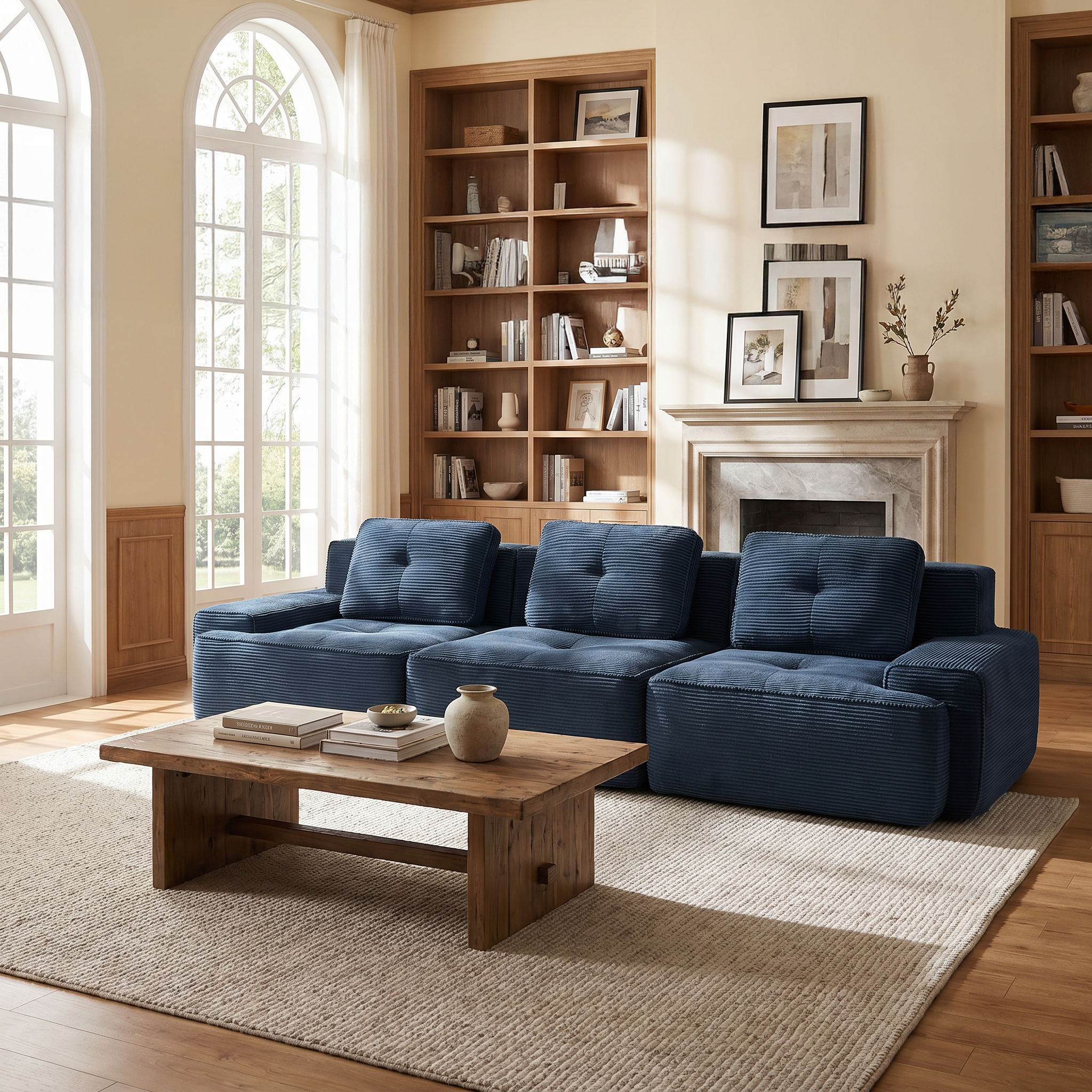 Racine blue modular sofa showing modern living room scene