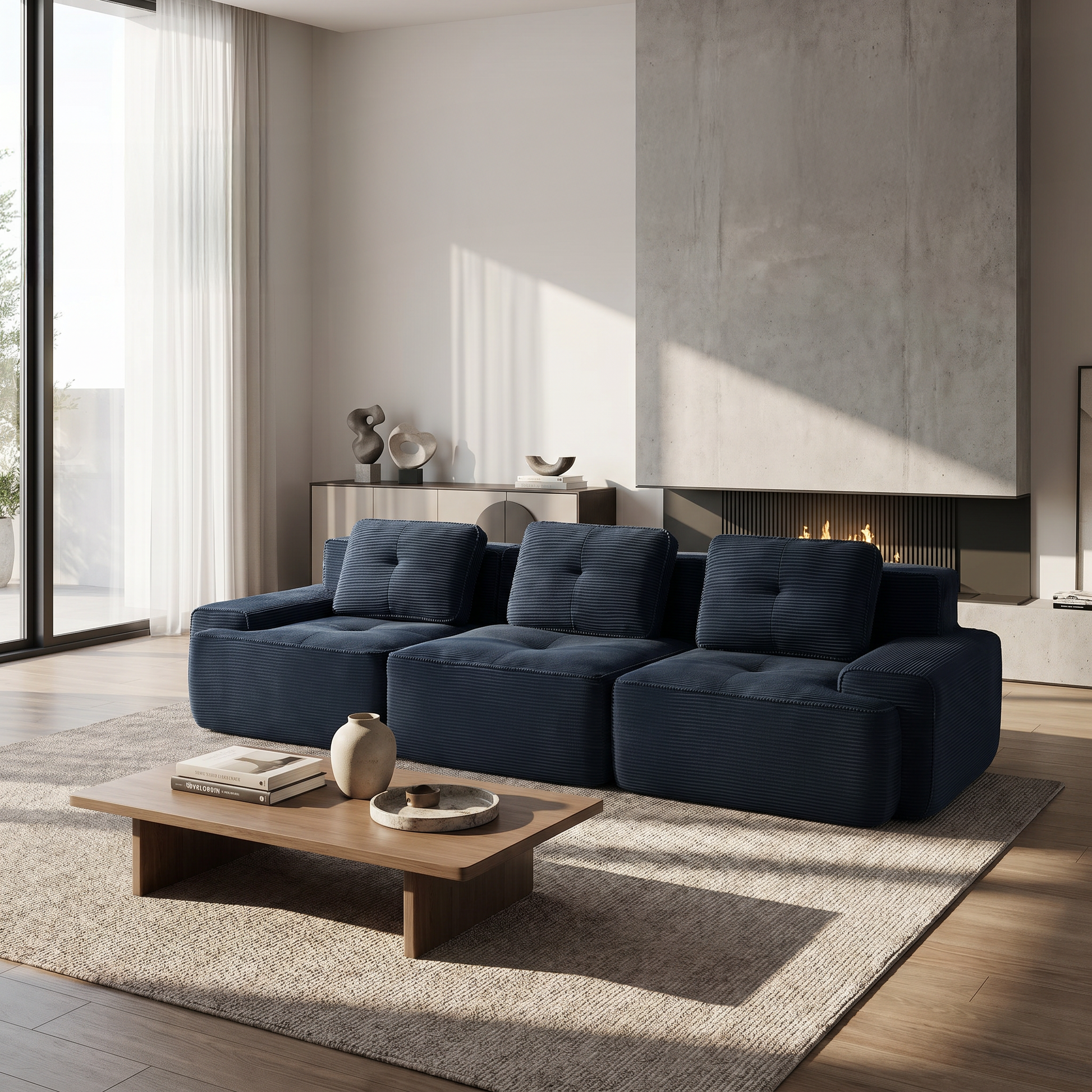 Racine blue modular sofa showing modern living room scene