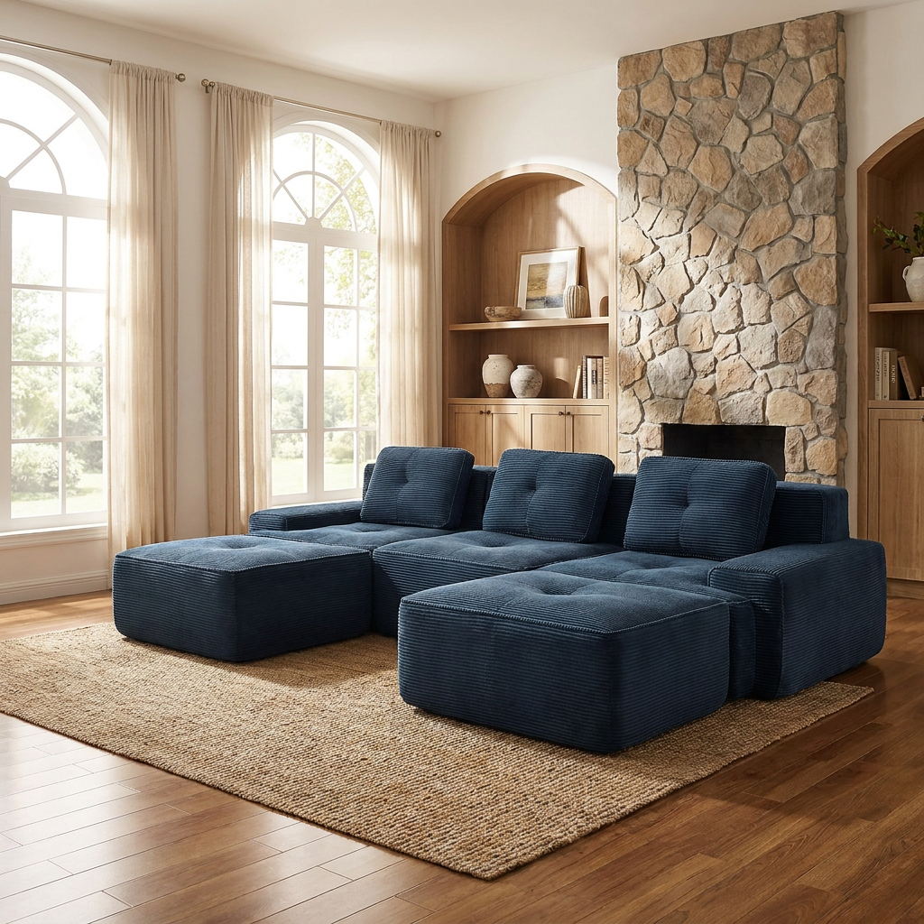 Racine blue modular sofa showing modern living room scene