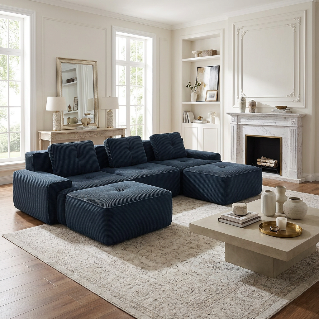 Racine blue modular sofa showing modern living room scene