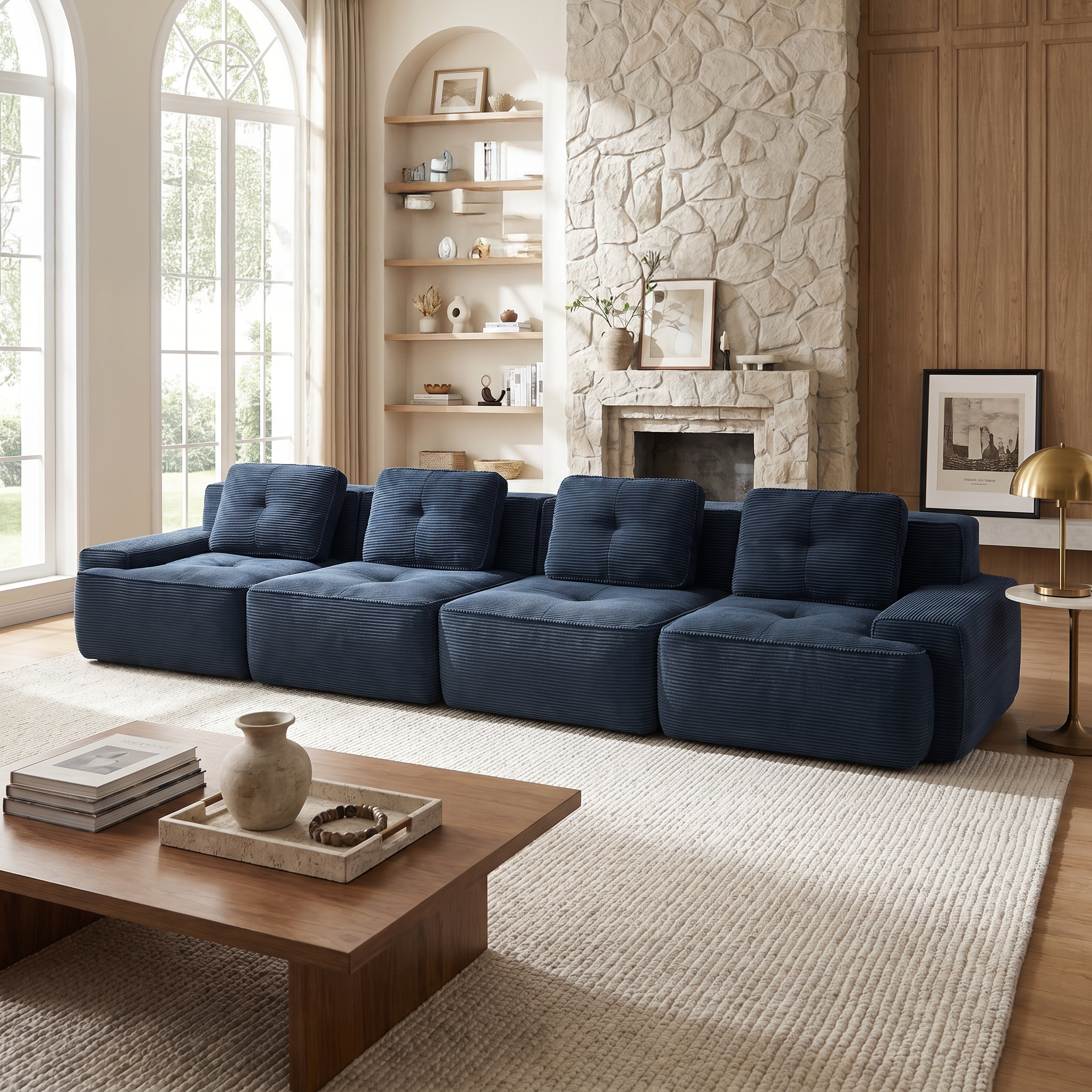 Racine blue modular sofa showing modern living room scene