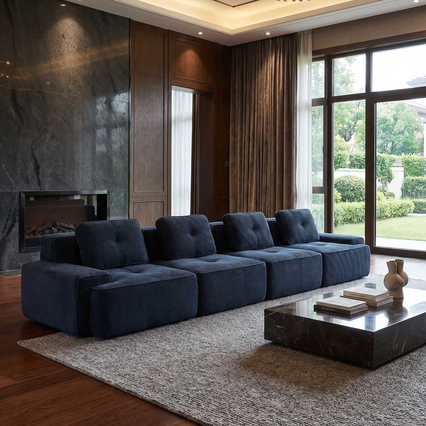 Racine blue modular sofa showing modern living room scene