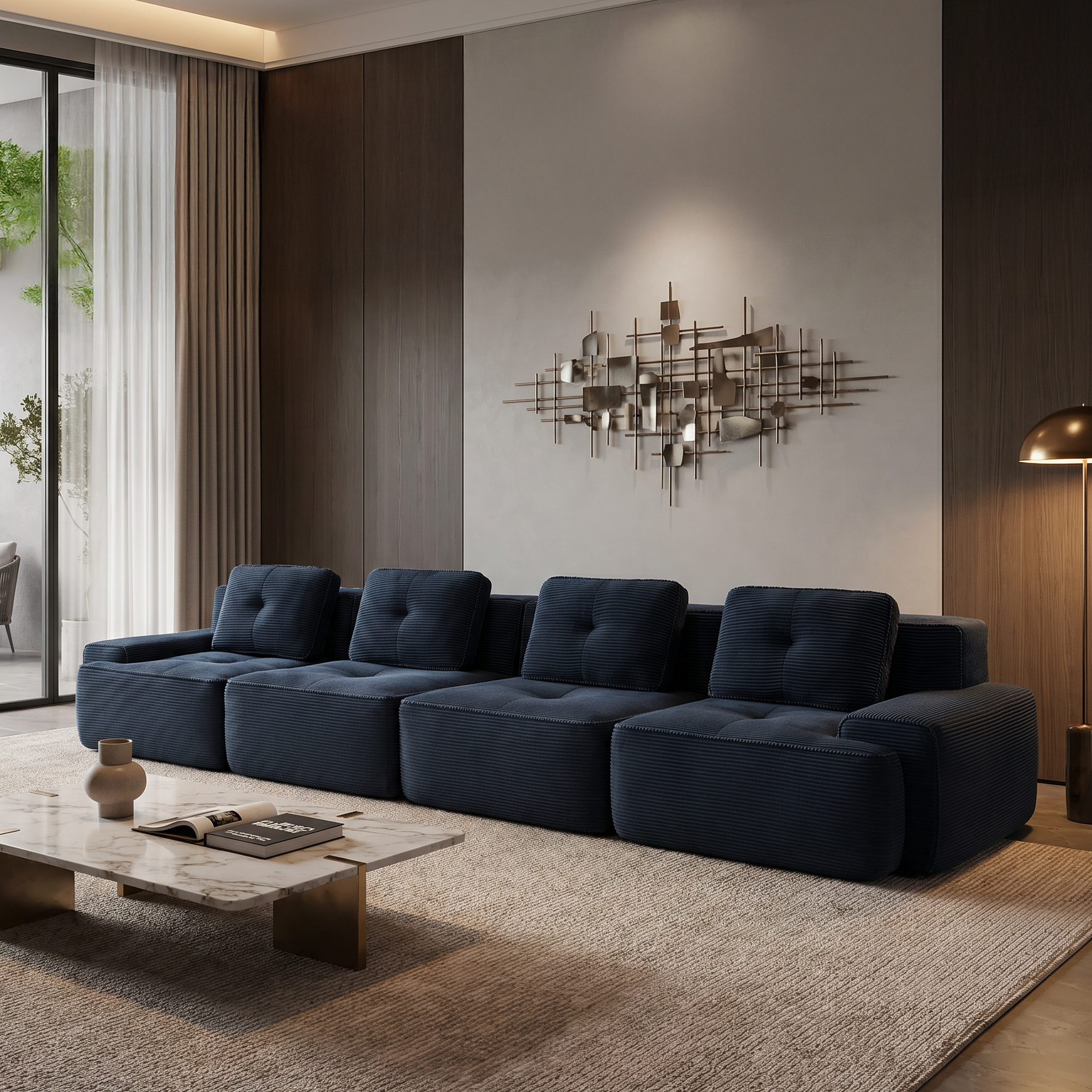 Racine blue modular sofa showing modern living room scene