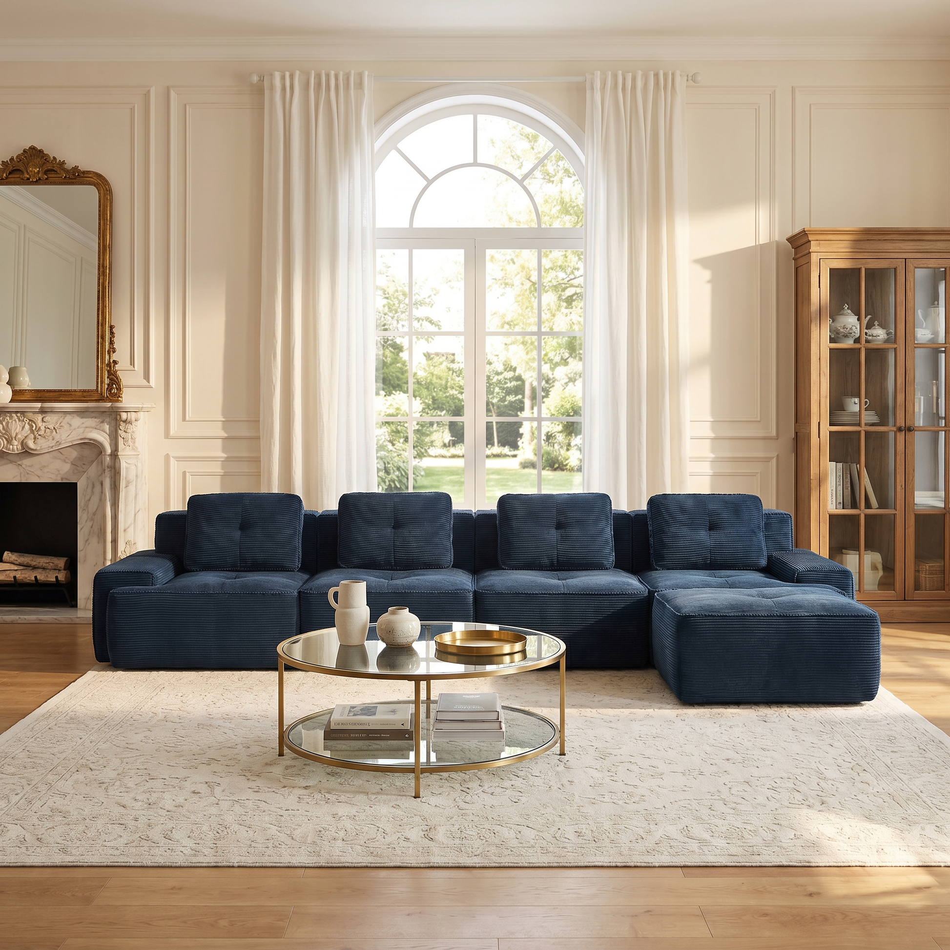 Racine blue modular sofa showing modern living room scene
