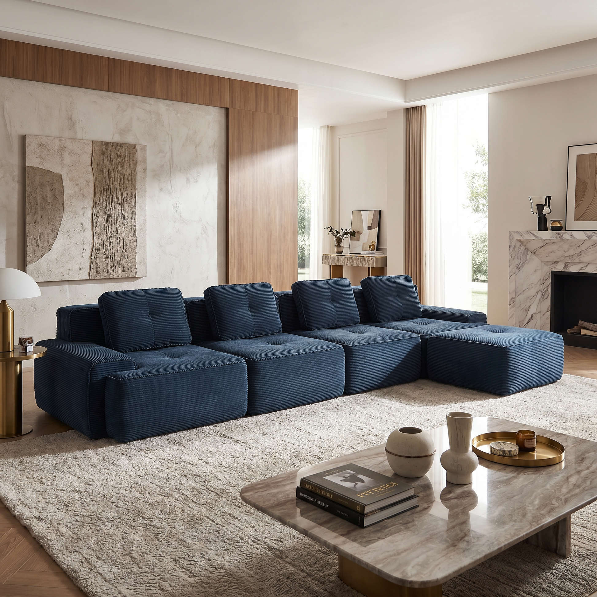 Racine blue modular sofa showing modern living room scene