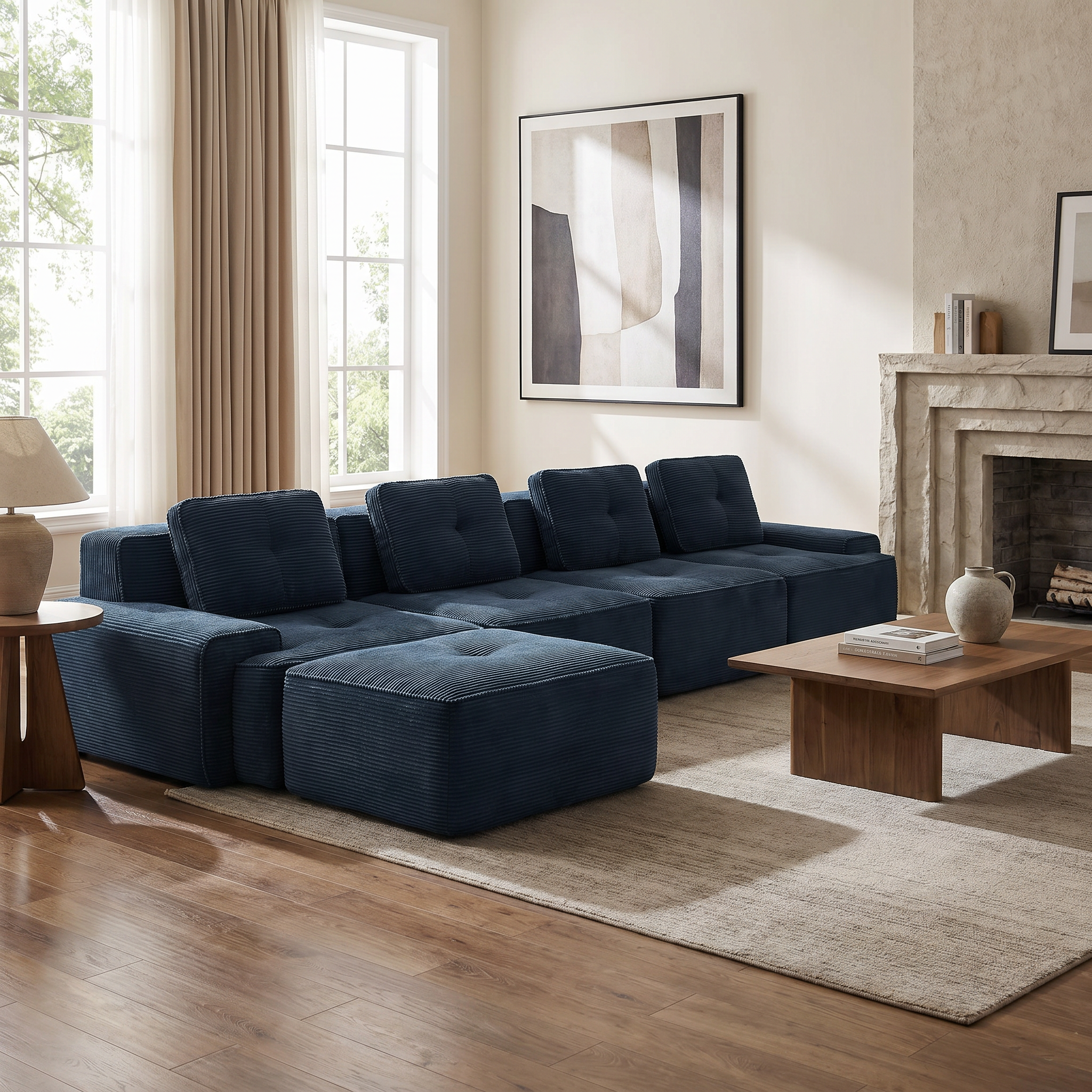 Racine blue modular sofa showing modern living room scene