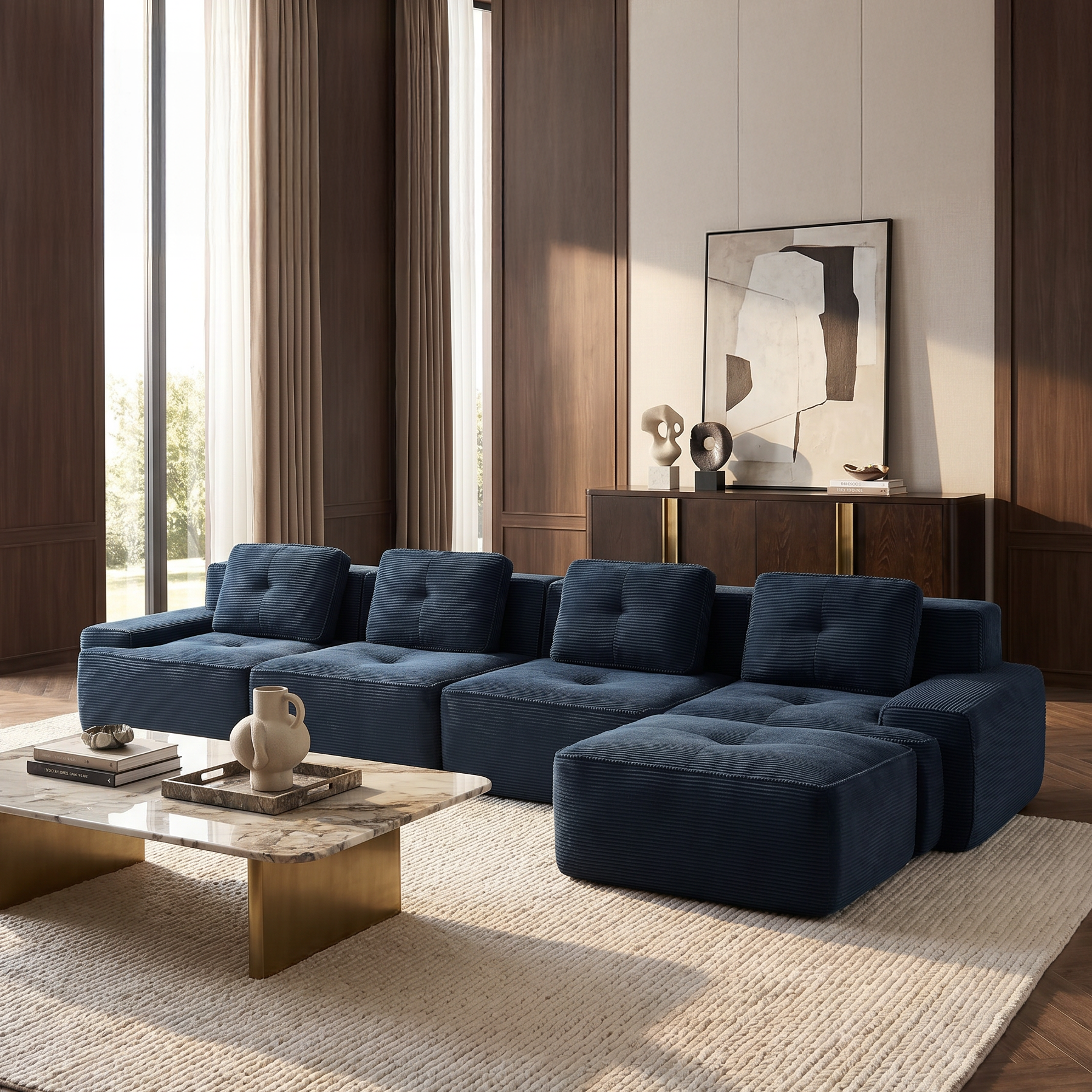 Racine blue modular sofa showing modern living room scene