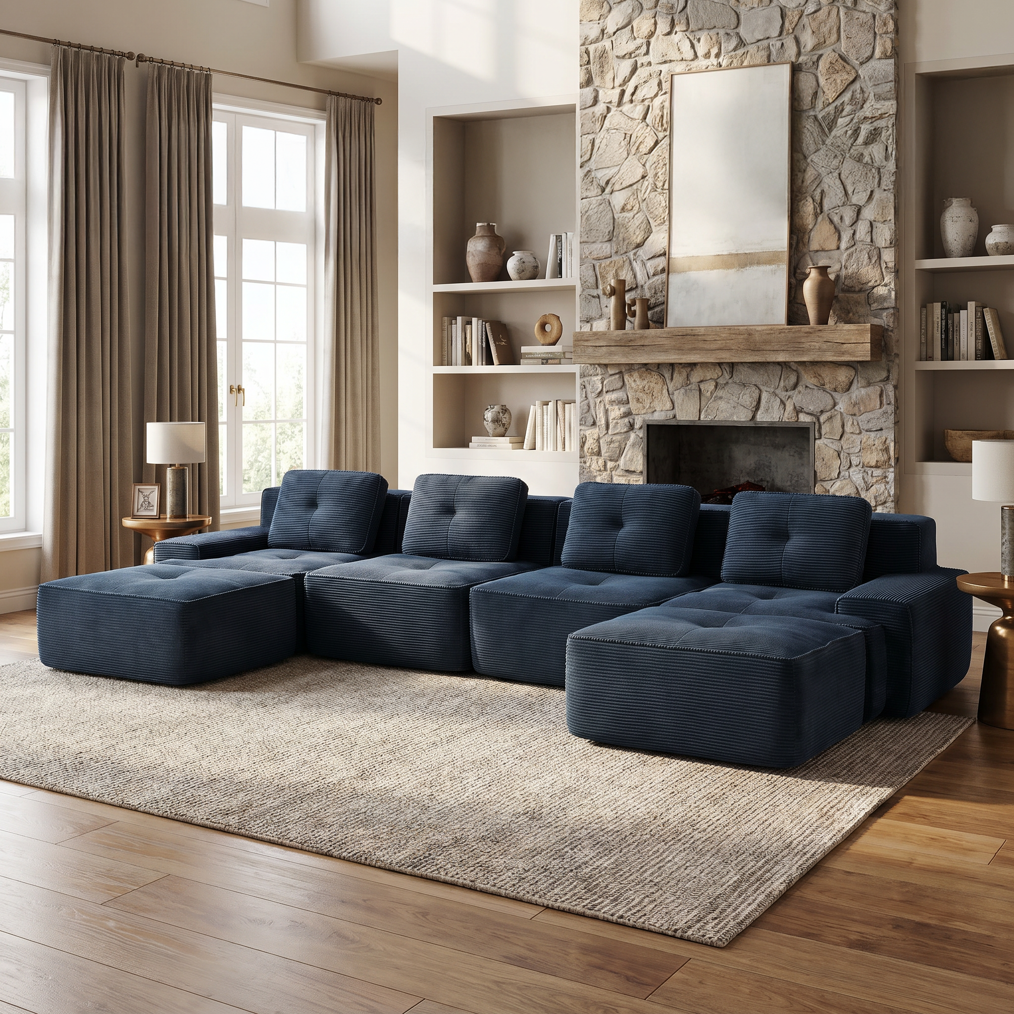 Racine blue modular sofa showing elegant living room view with deep seating