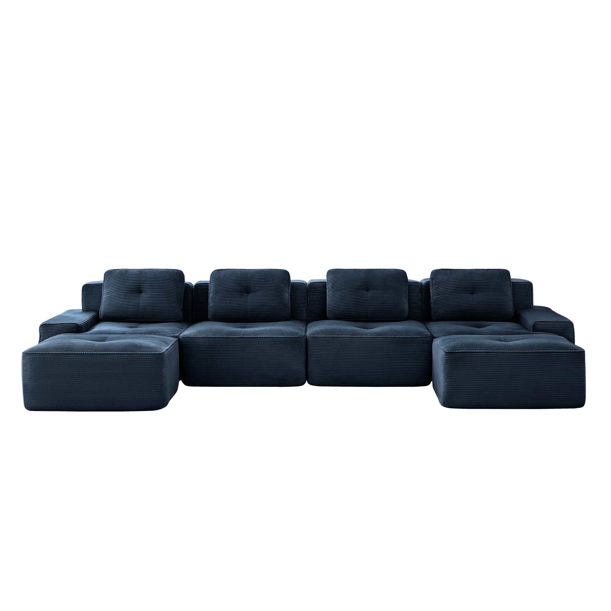 Racine blue modular sofa showing front white background product view with ottoman